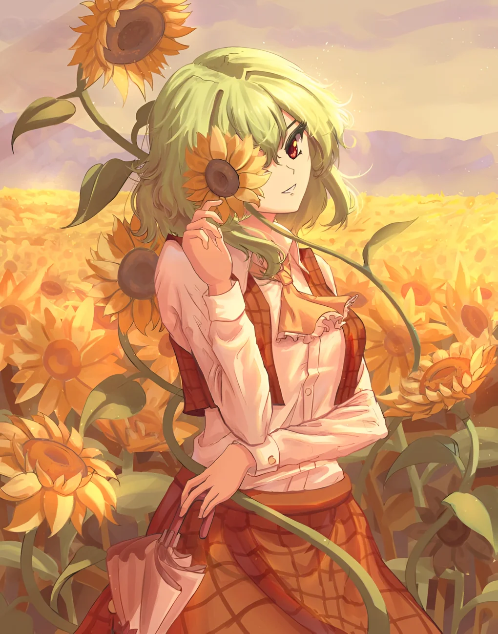 Yuuka Kazami Sunflower Field Wallpaper 4K