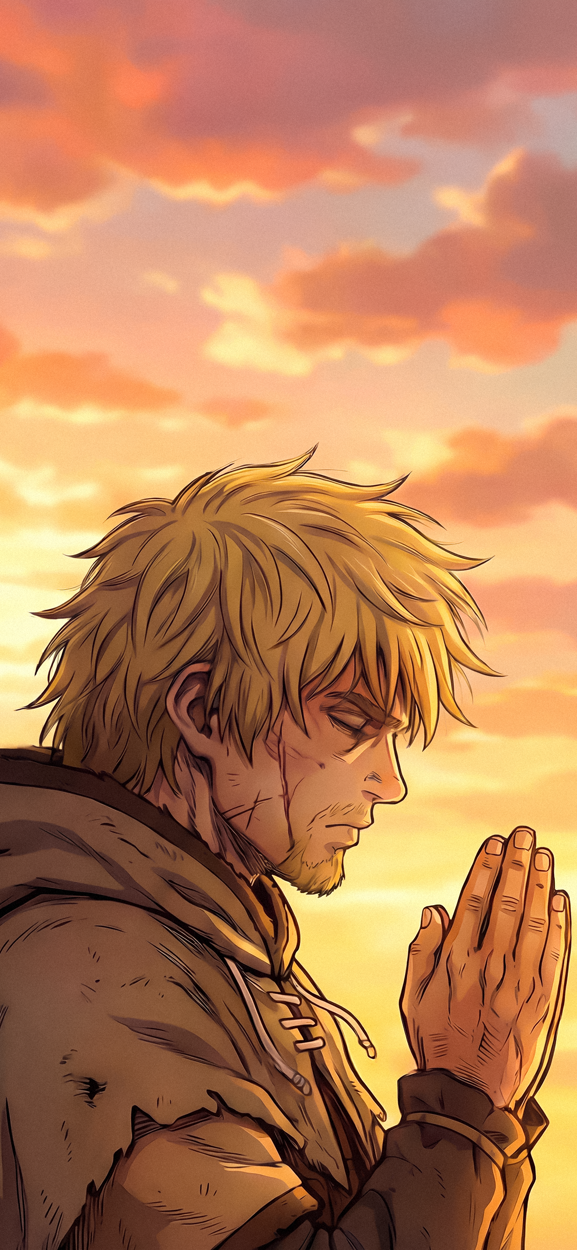 Vinland Saga Thorfinn Praying Sunset 4K Wallpaper