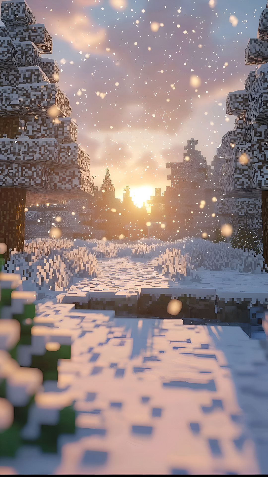 Tapet Minecraft 4K - Apus Înzăpezit