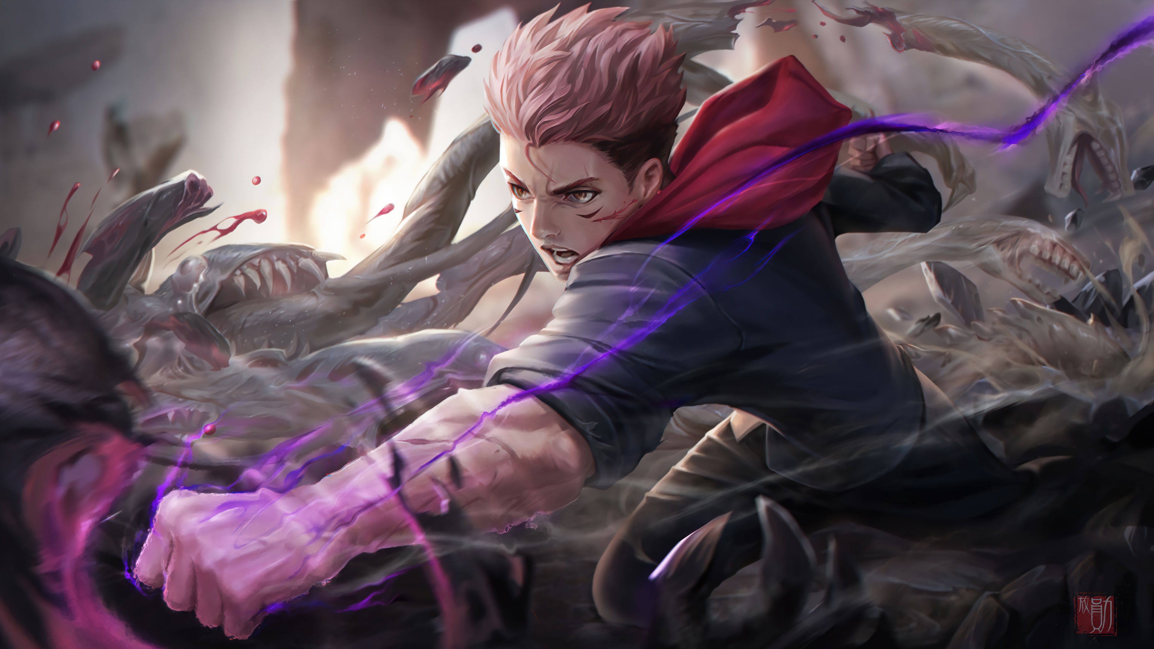 Yuji Itadori Battle Scene Jujutsu Kaisen Wallpaper