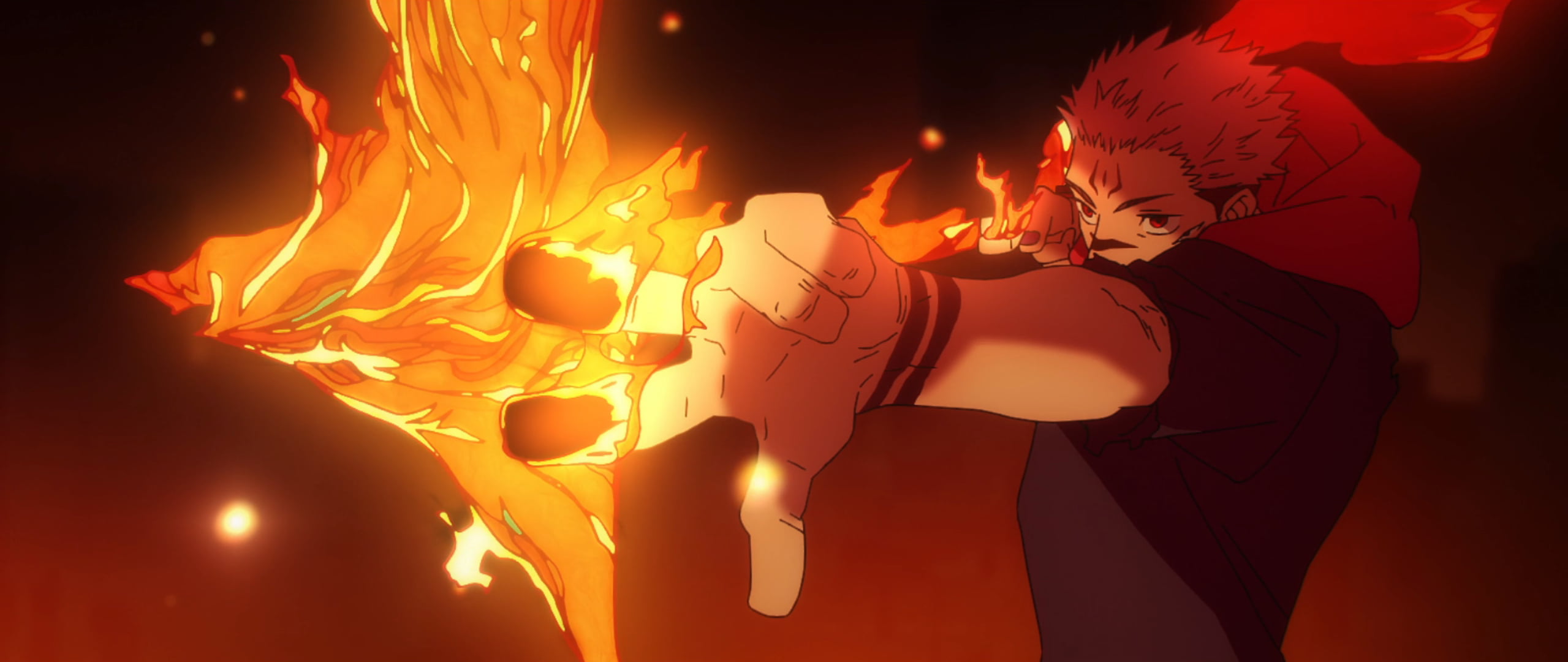 Jujutsu Kaisen Yuji Itadori Fire Punch 4K Wallpaper