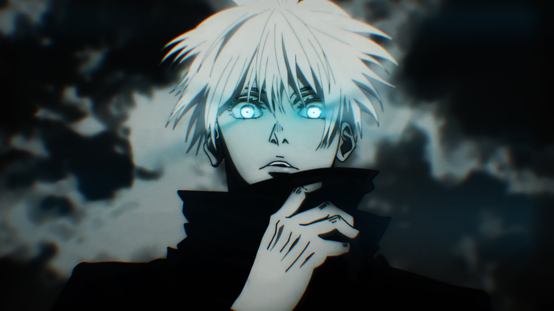 Gojo Satoru Leuchtende Augen Dunkler Himmel Wallpaper
