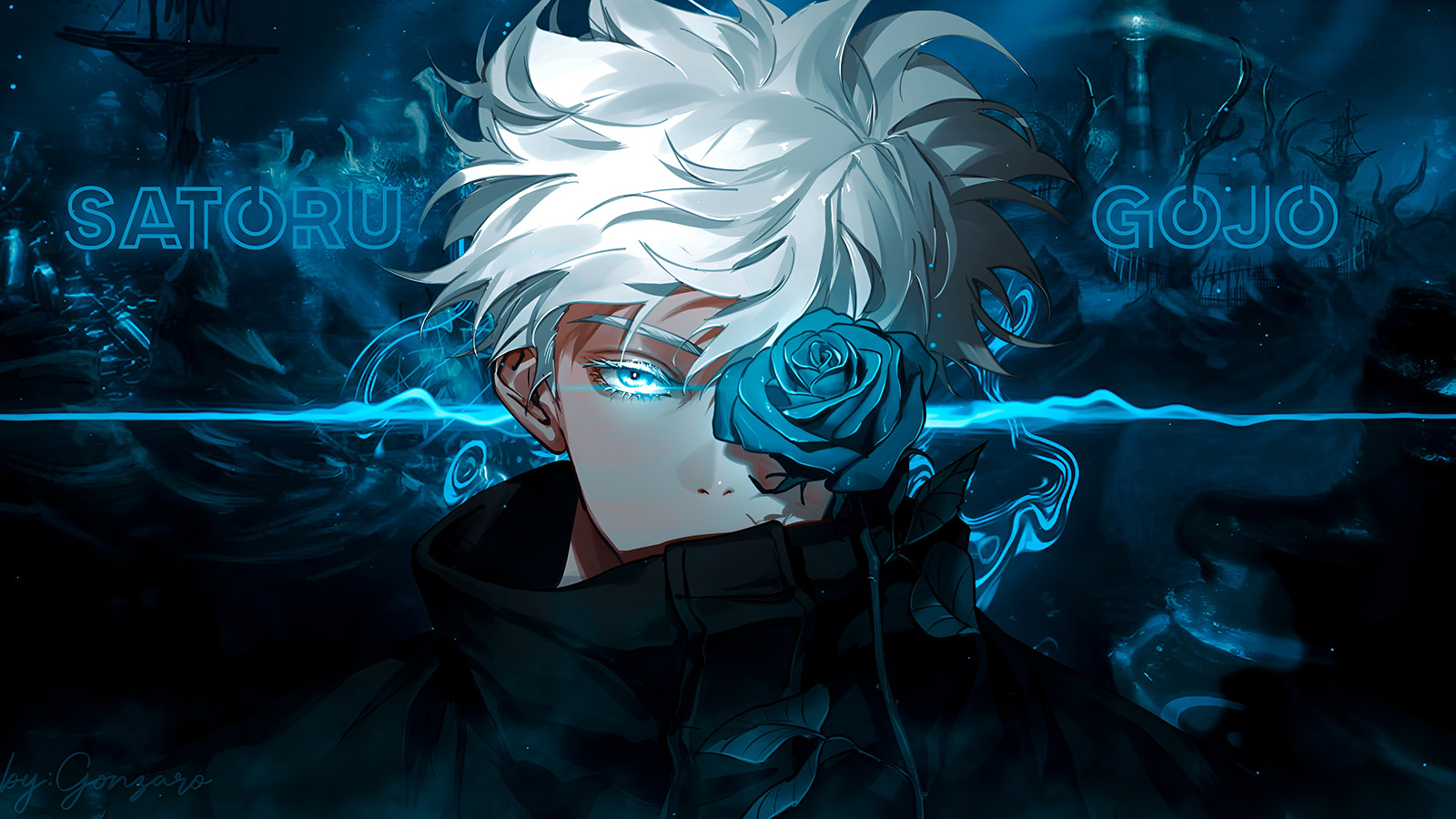 Satoru Gojo Blue Rose 4K Wallpaper