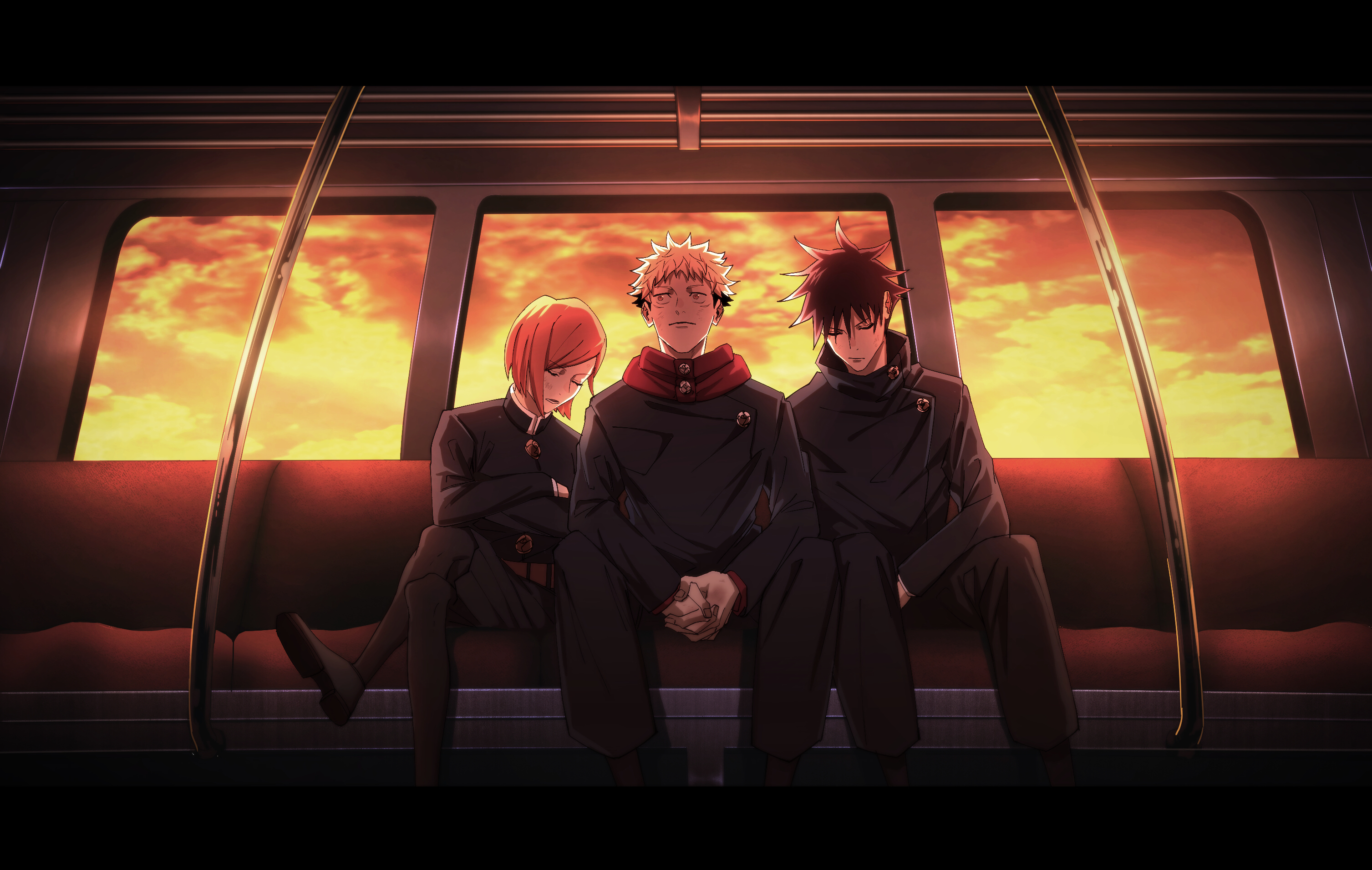 Jujutsu Kaisen Trio Sunset Train Wallpaper