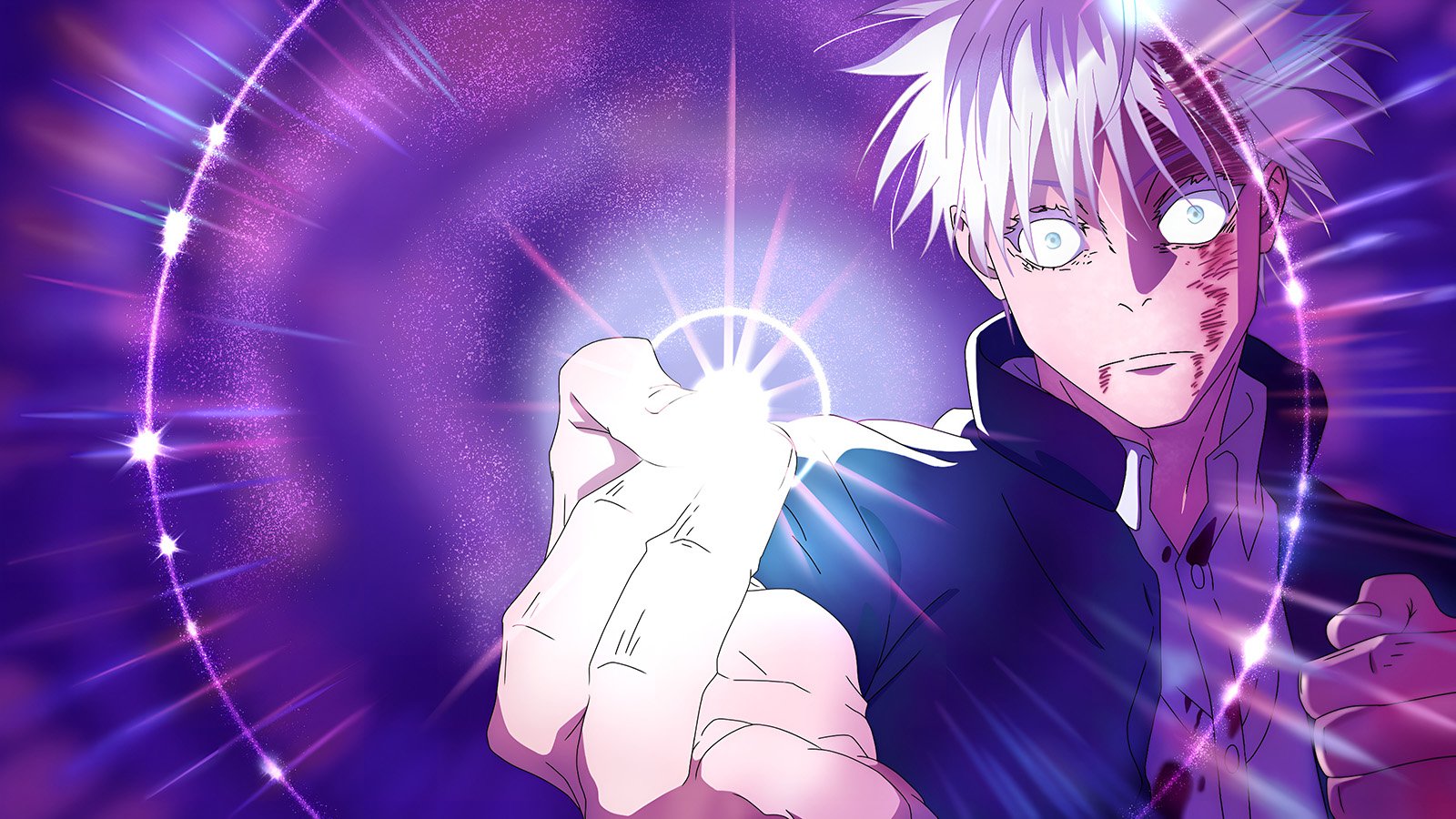 Gojo Satoru Paarse Oneindigheid Achtergrond Jujutsu Kaisen 4K