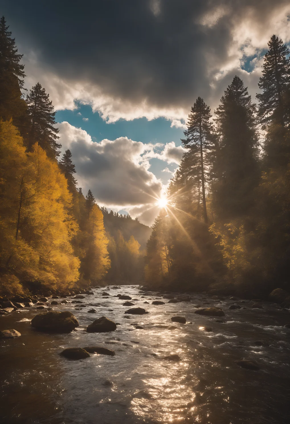Golden Autumn River Sunset