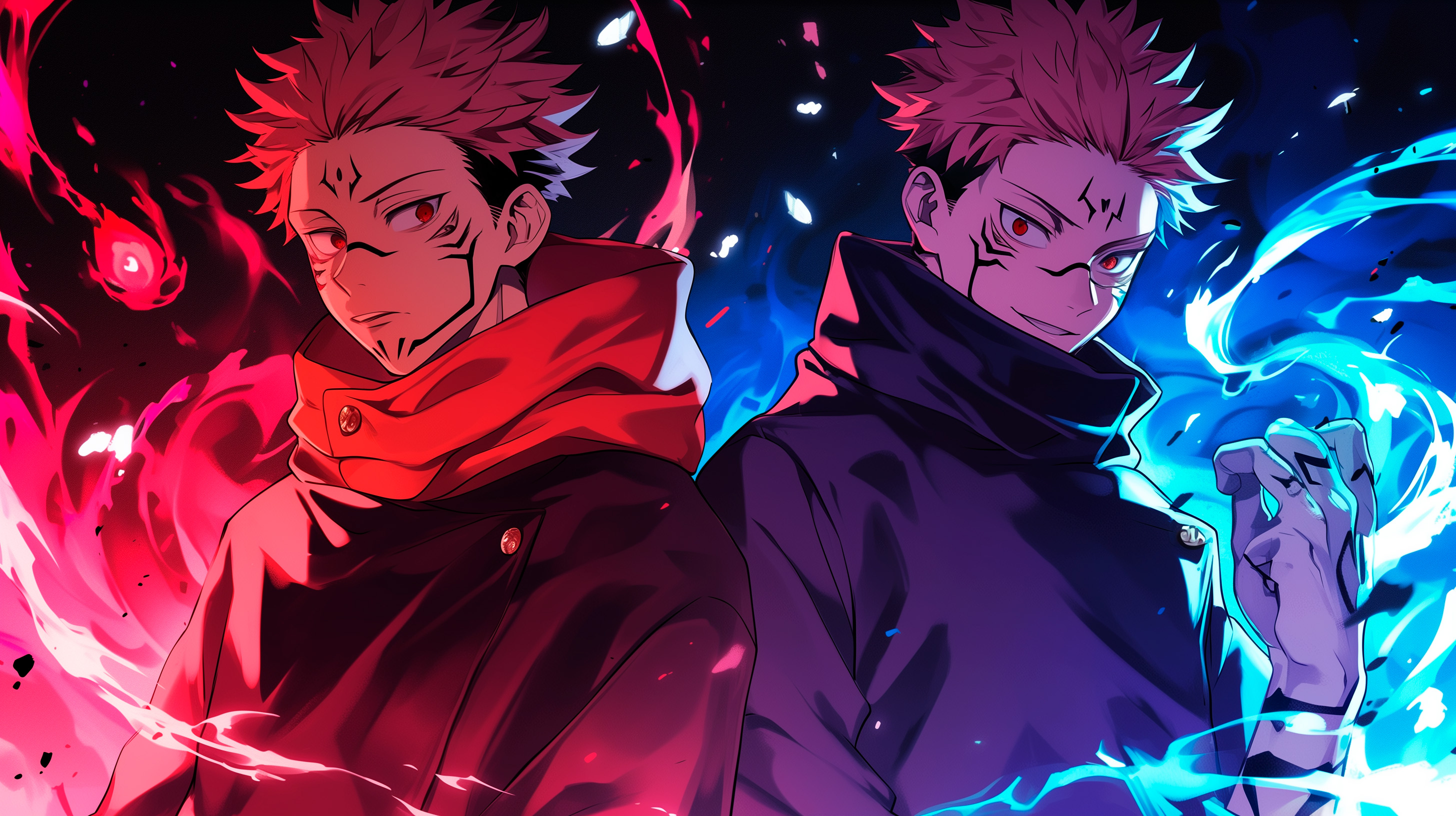Jujutsu Kaisen Itadori Dual Aura 4K Wallpaper