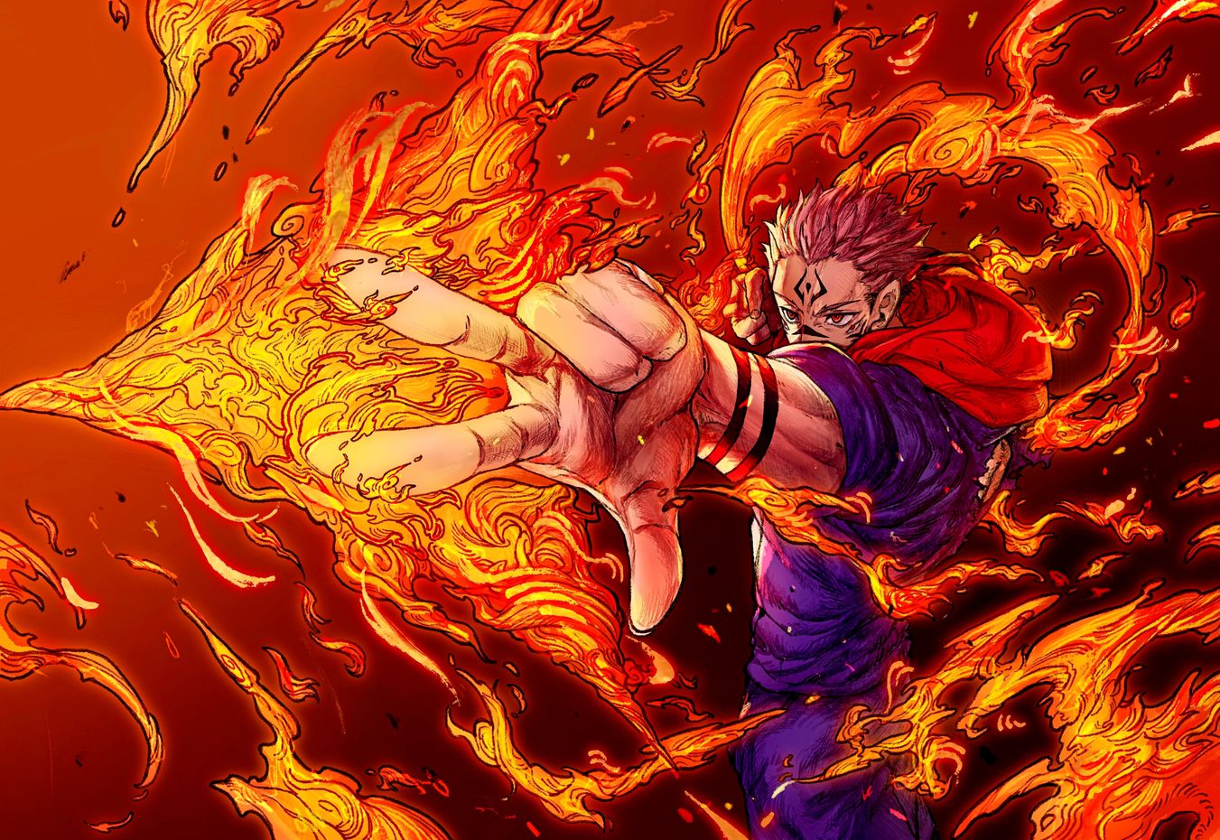 Ryomen Sukuna Fire Punch 4K Wallpaper