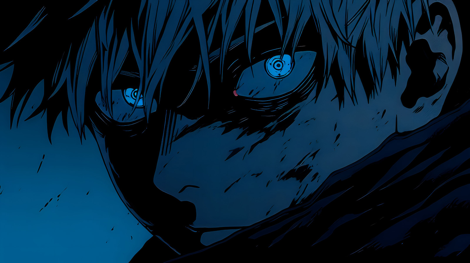 Papel de Parede Jujutsu Kaisen com Olhos Brilhantes Azul Escuro