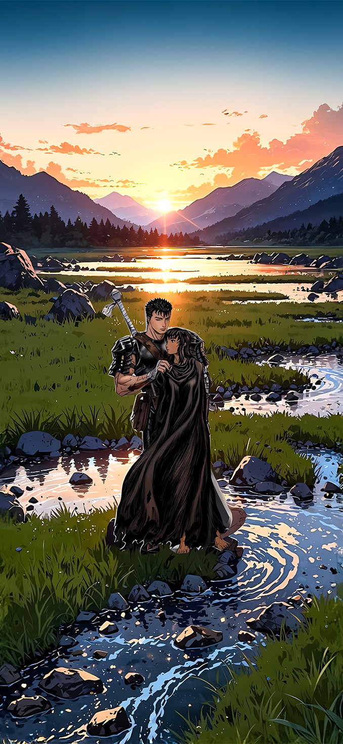 Berserk Guts Sunset Valley Wallpaper 4K