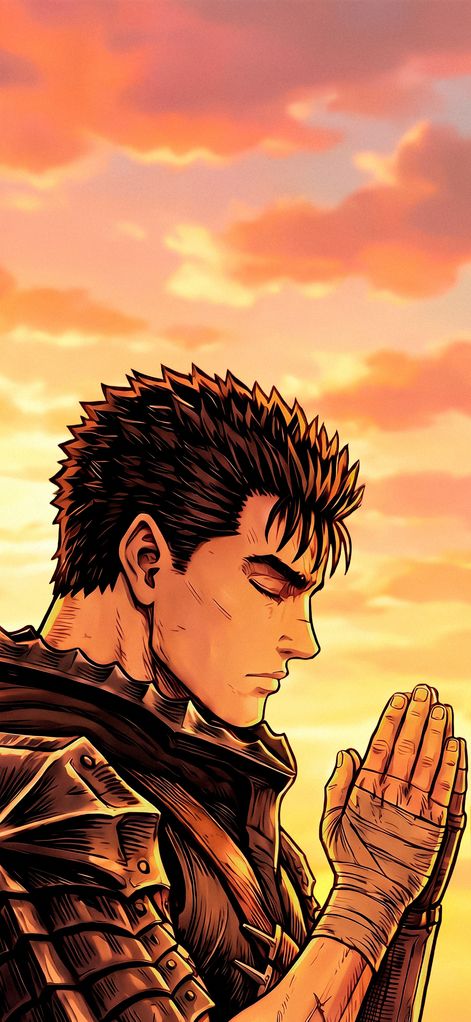 Guts Berserk Praying at Sunset 4K Wallpaper