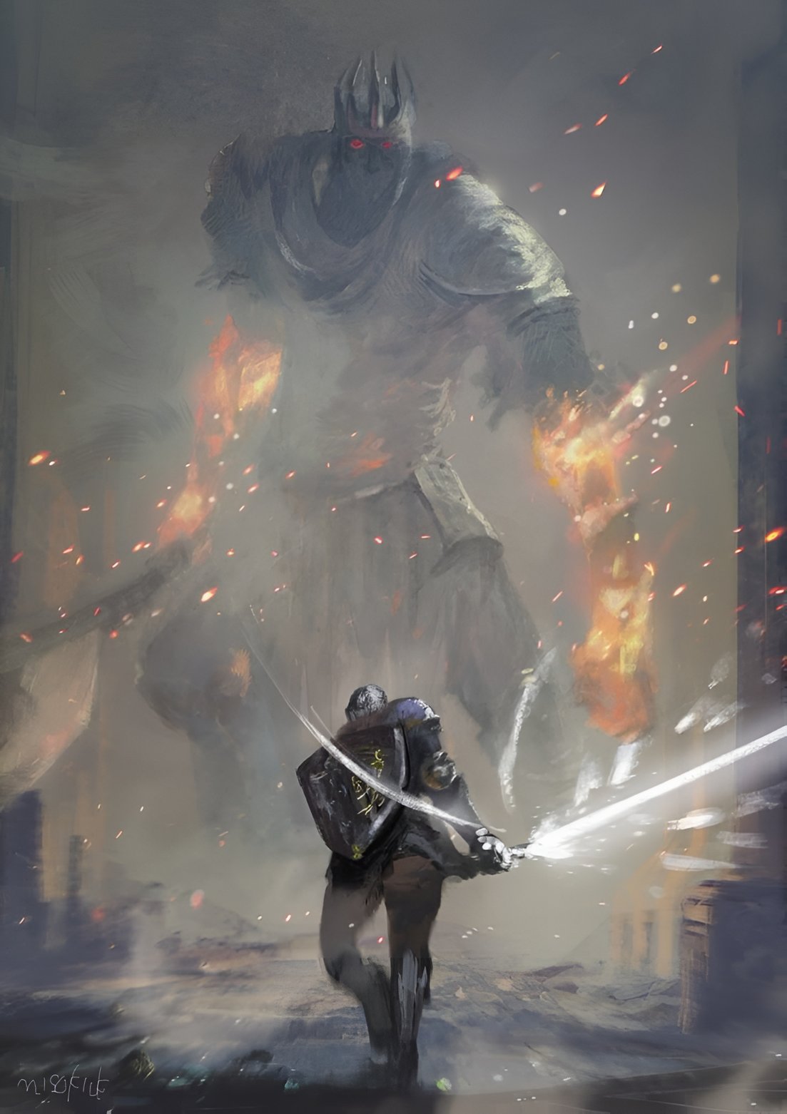 Dark Souls Giant Boss Battle 4K Wallpaper