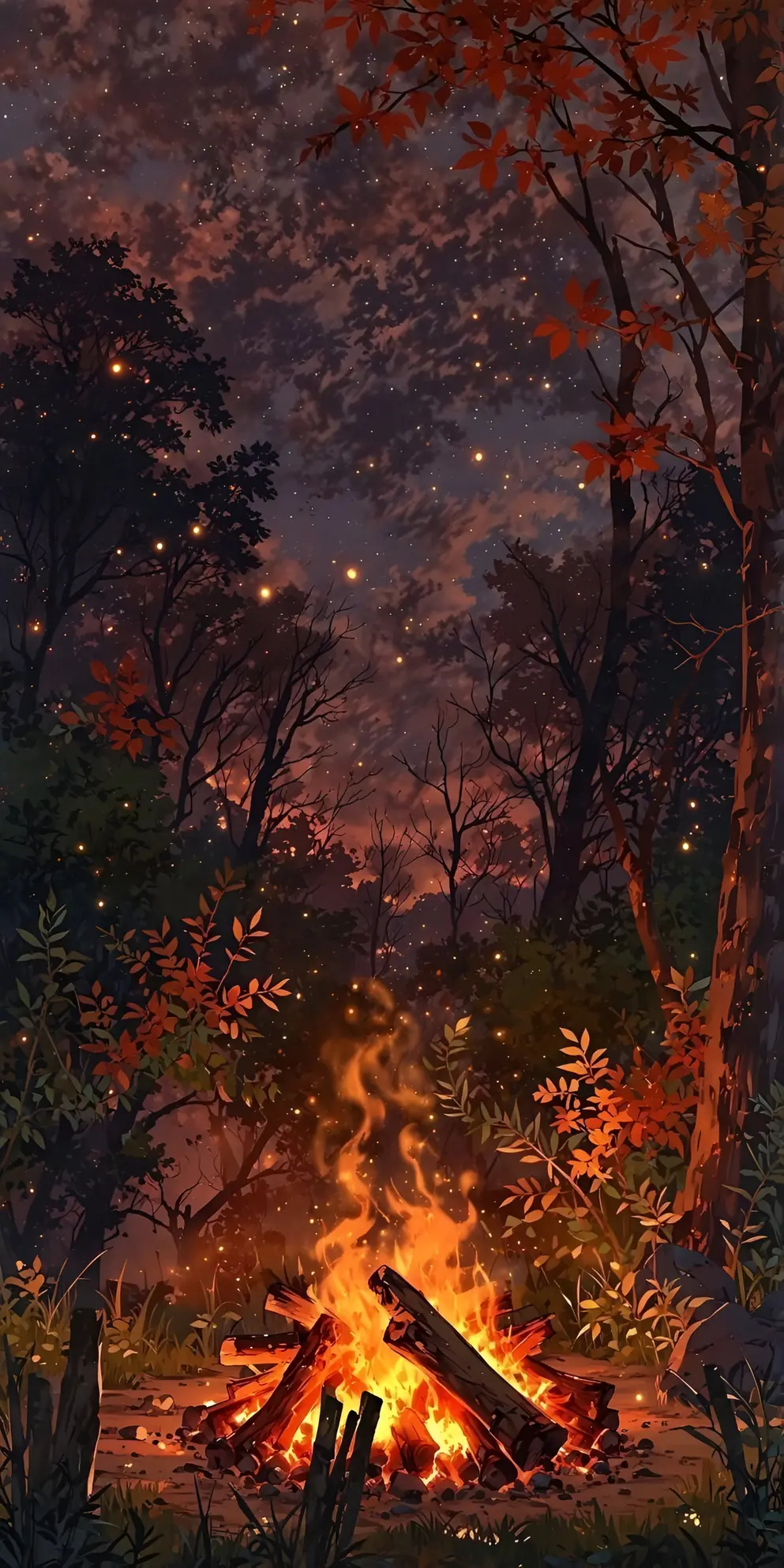 Anime Forest Campfire Wallpaper 4K