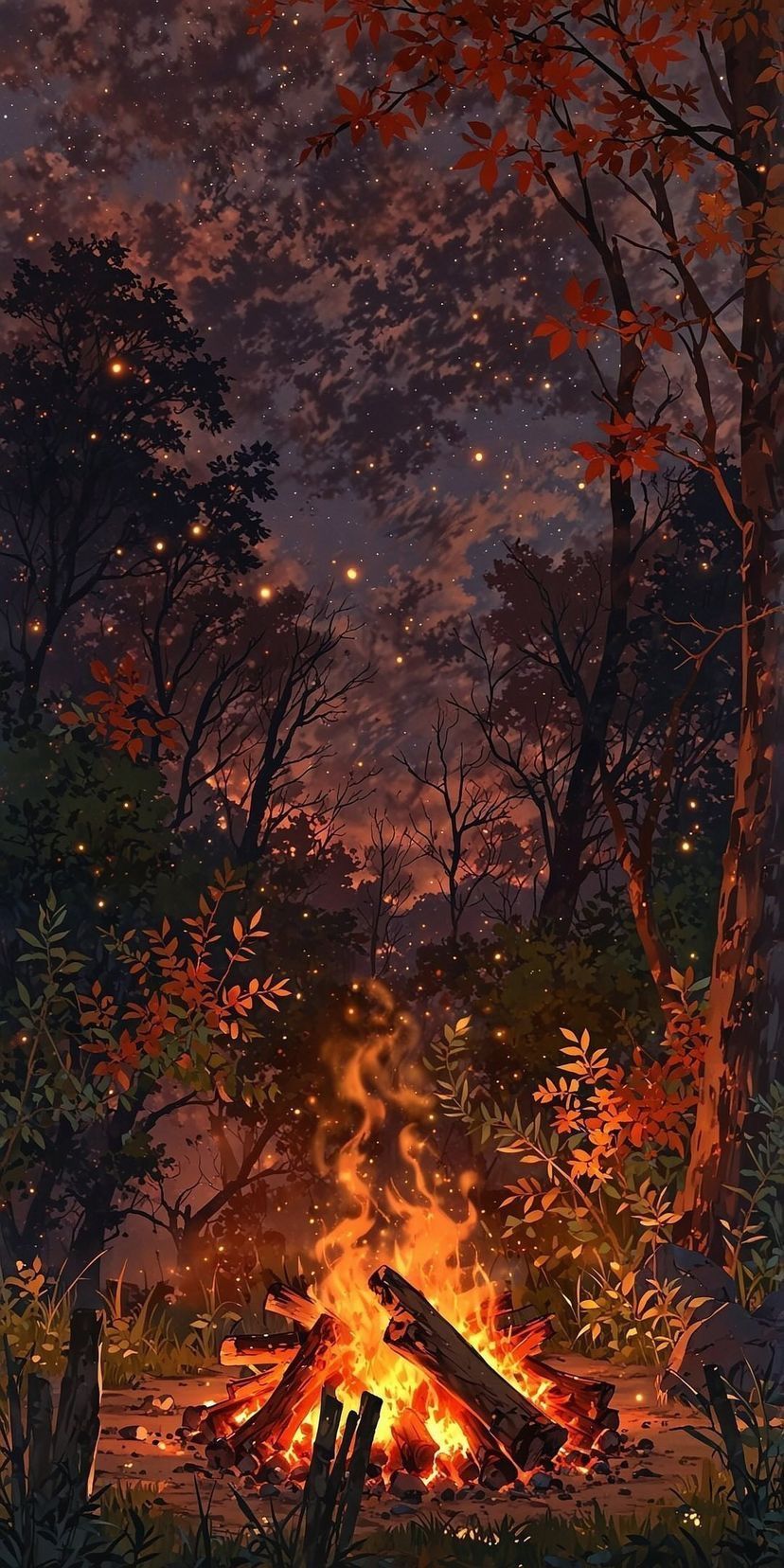 Anime Forest Campfire Wallpaper 4K