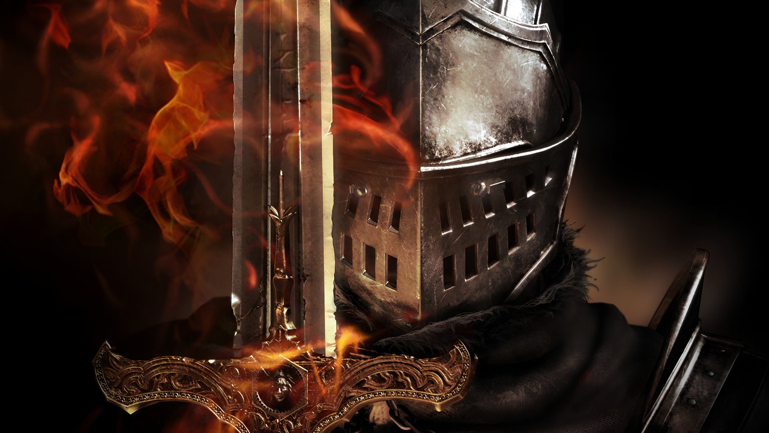 Dark Souls Knight Warrior Flame Sword 4K Wallpaper