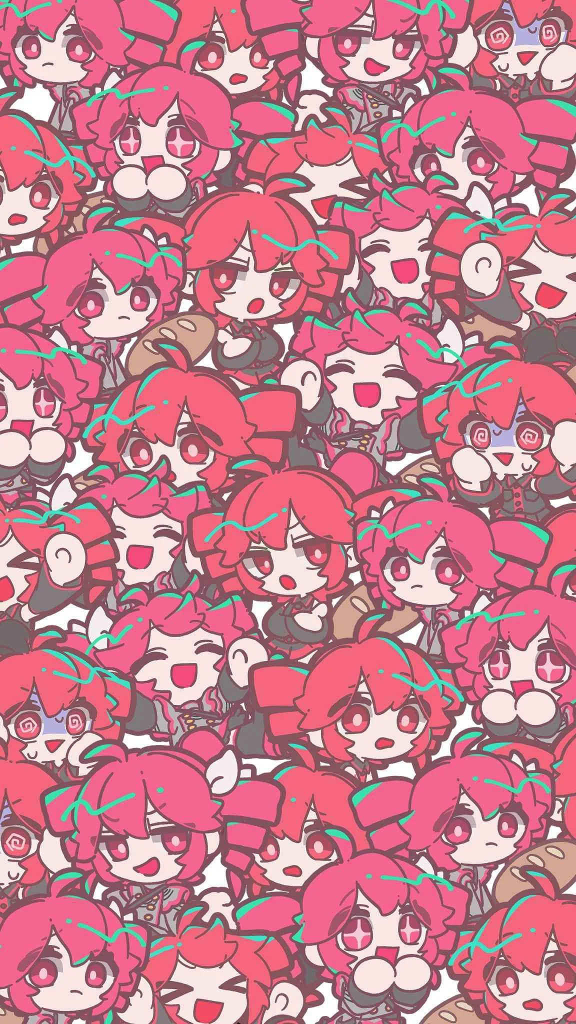 Kasane Teto Chibi Pattern Wallpaper 4K