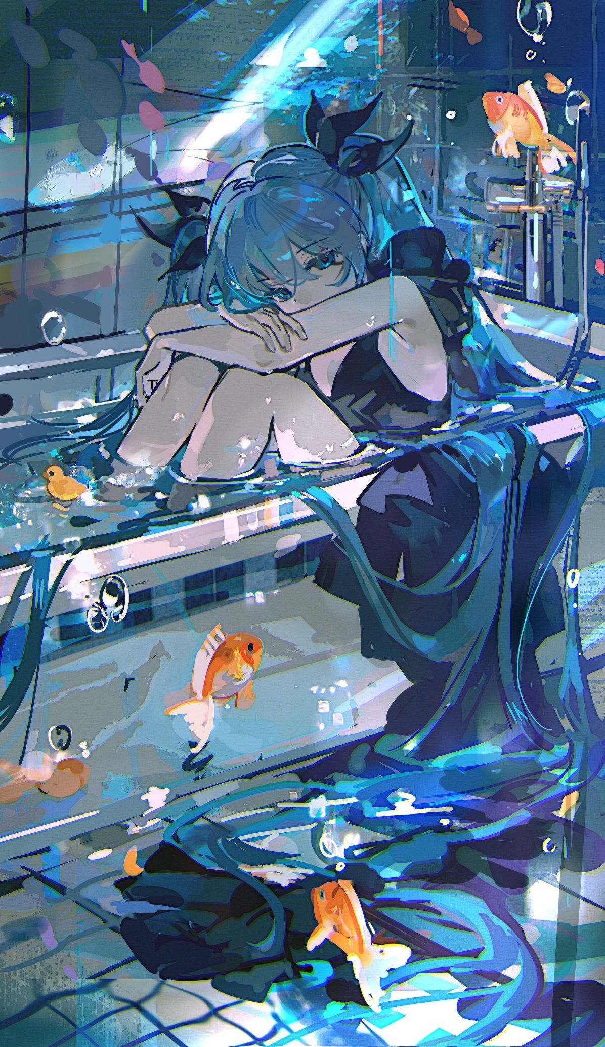 Hatsune Miku Goldfish Bath Aesthetic Wallpaper