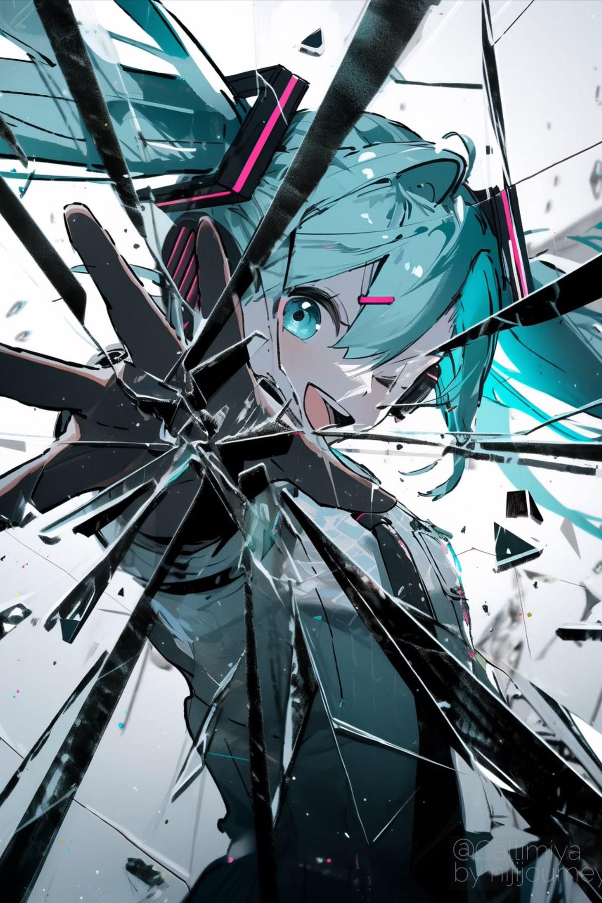 Hatsune Miku Basag na Salamin 4K Wallpaper