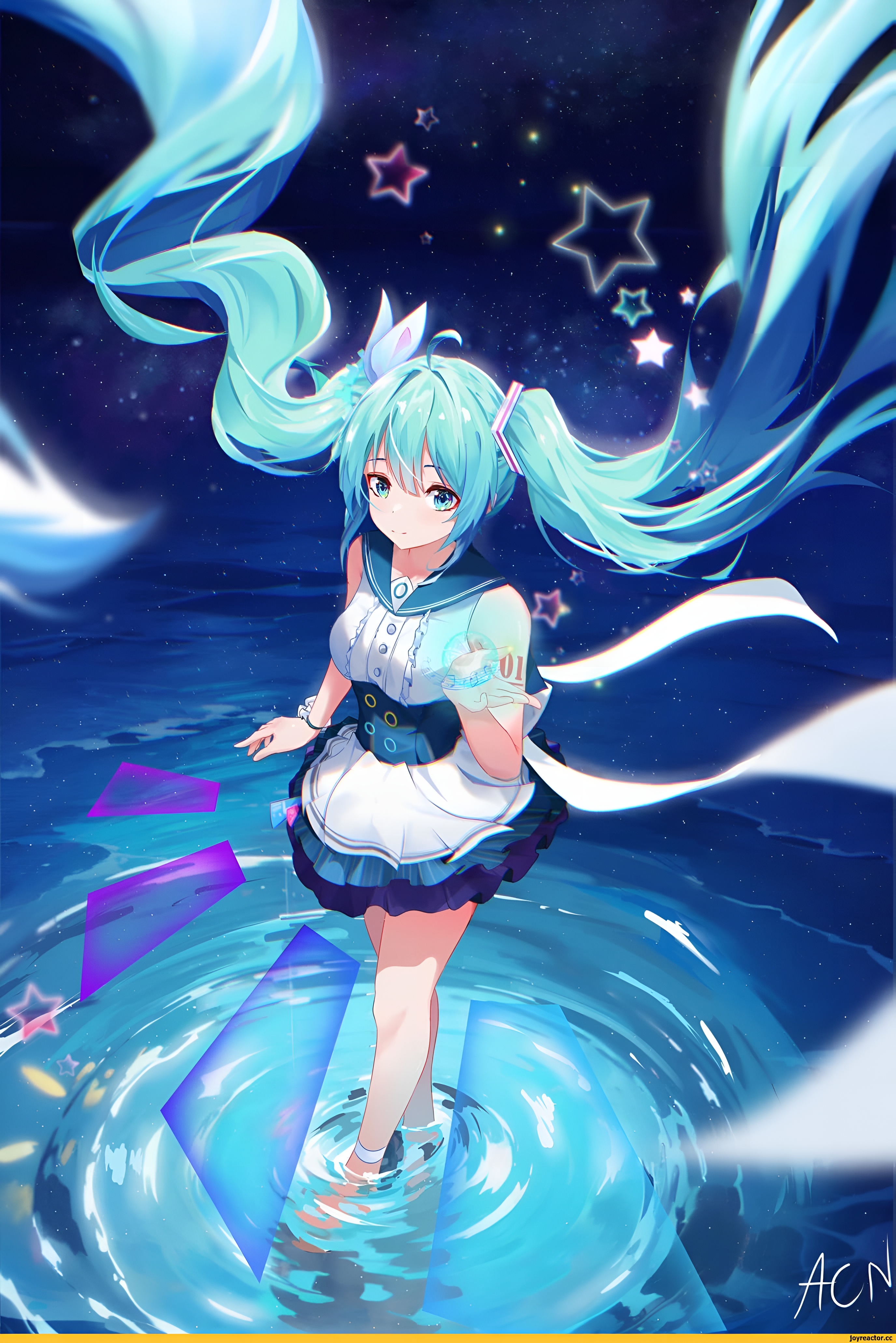 Hatsune Miku Starry Night Water Anime Wallpaper