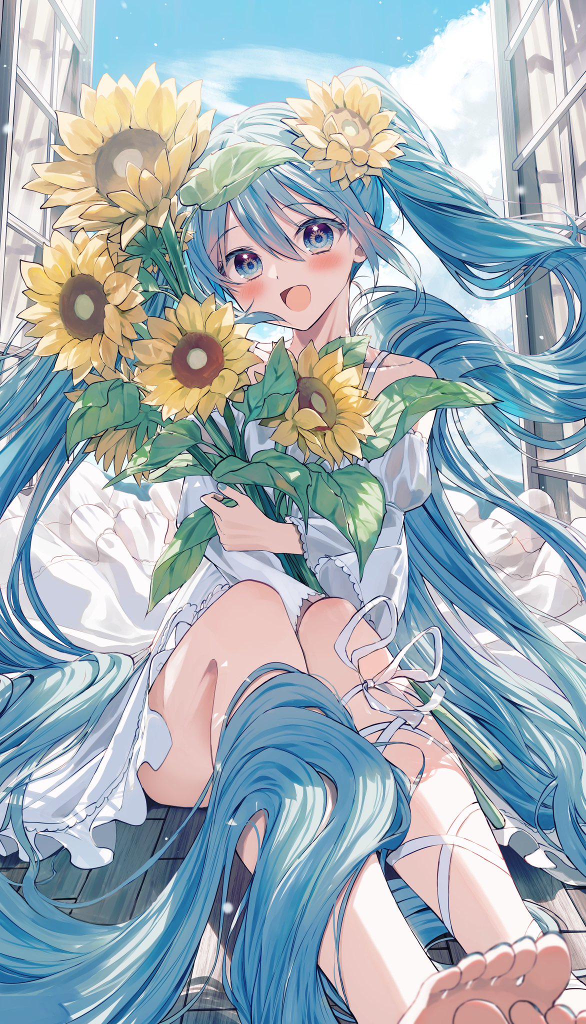 Hatsune Miku Sunflower Bouquet Anime Wallpaper