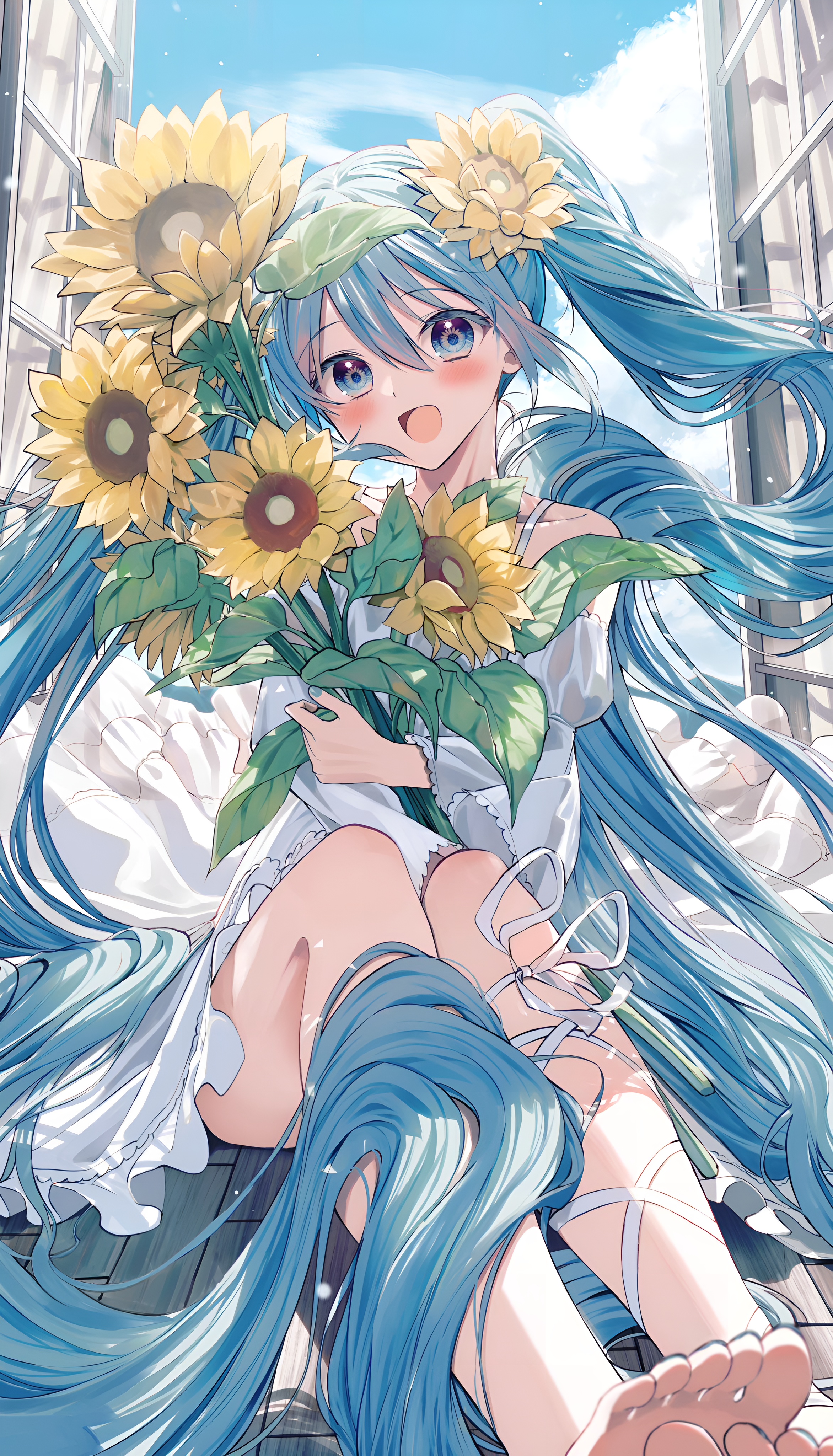 Hatsune Miku Sunflower Bouquet Anime Wallpaper