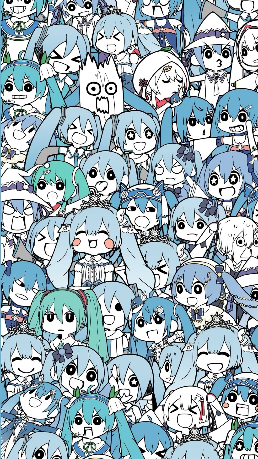 Hatsune Miku Chibi Collage Wallpaper 4K