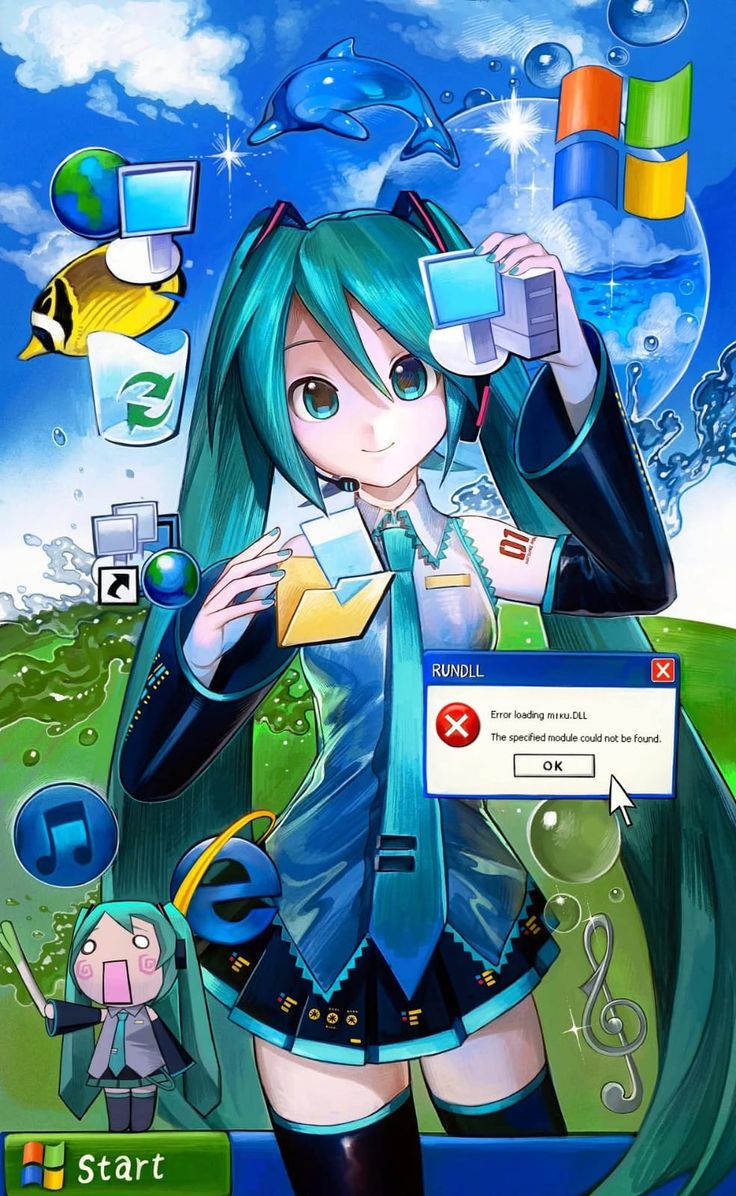Hatsune Miku Windows XP Anime Wallpaper 4K