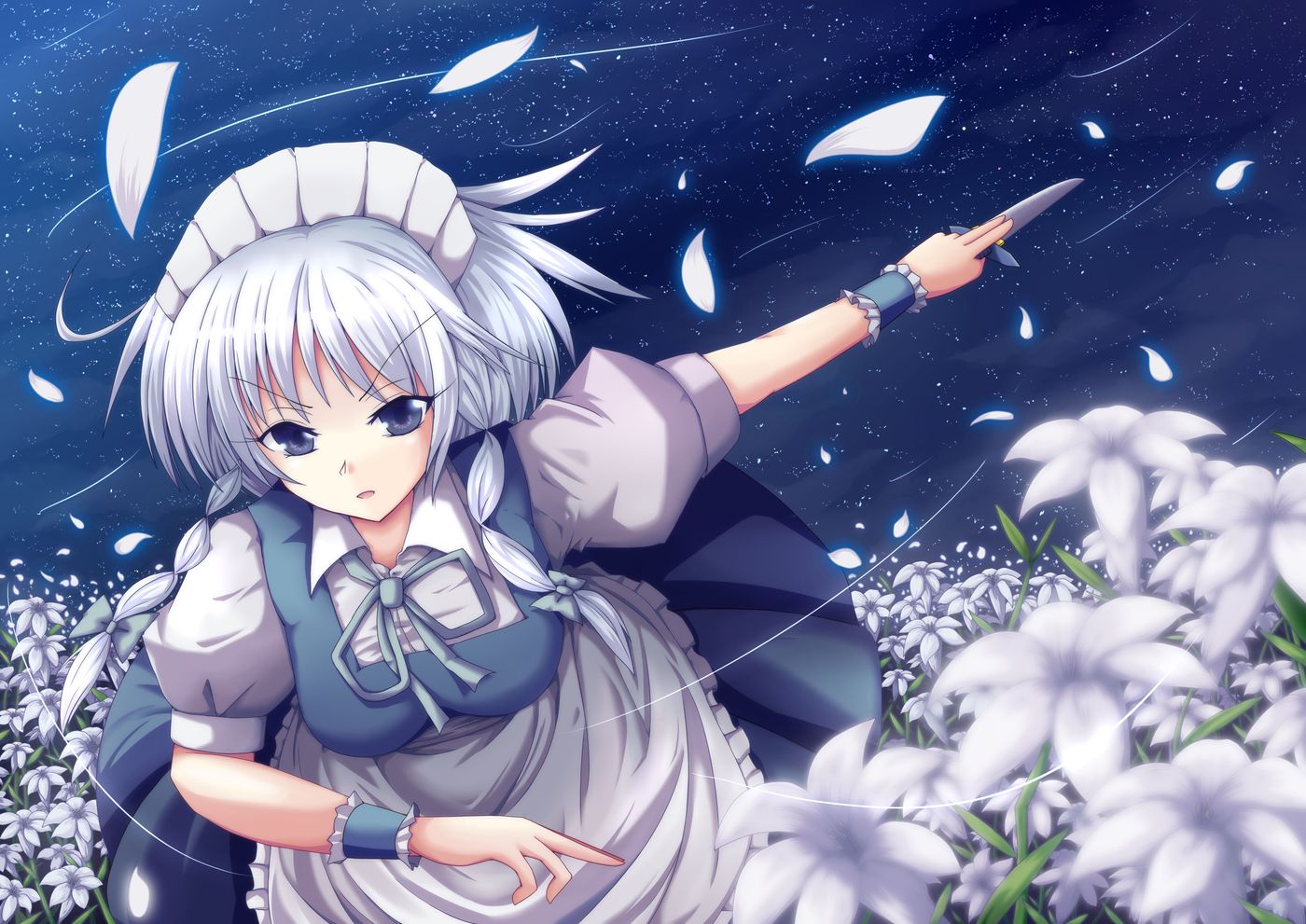 Sakuya Izayoi Touhou Night Garden Wallpaper