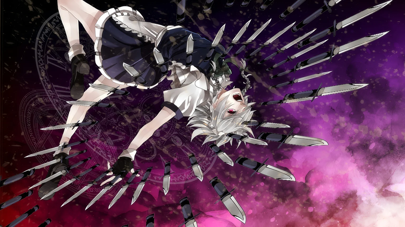 Sakuya Izayoi Knife Storm 4K Wallpaper