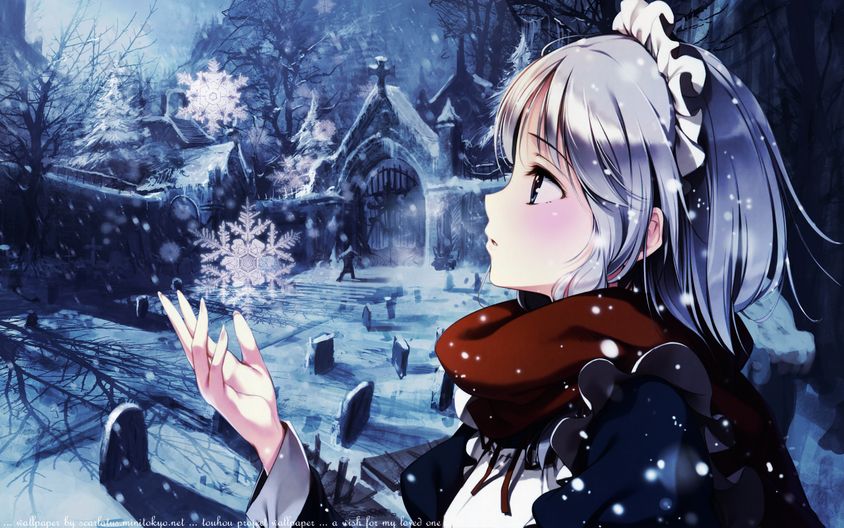 Sakuya Izayoi Winter Cemetery Wallpaper – Touhou Project