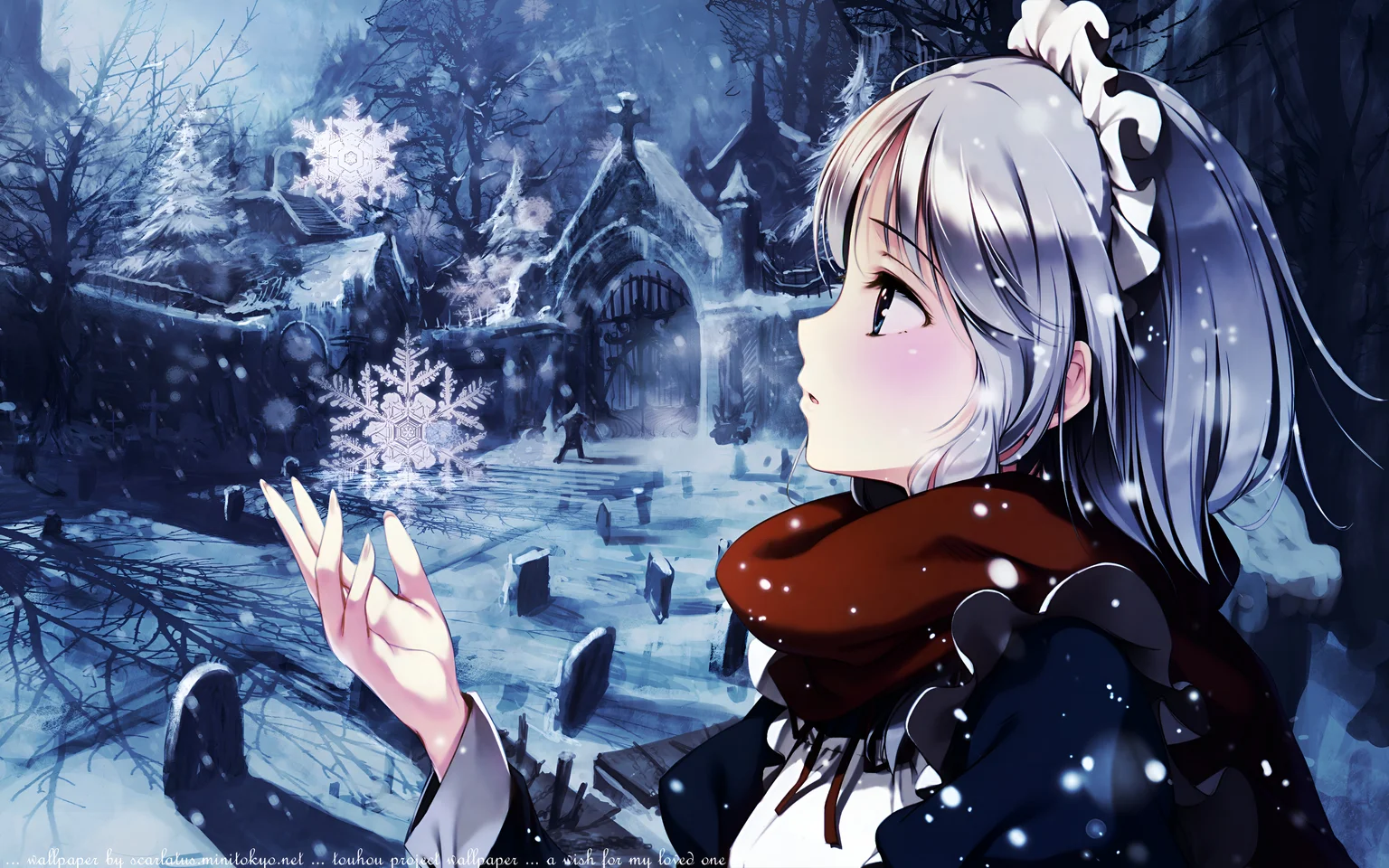 Sakuya Izayoi Winter Cemetery Wallpaper – Touhou Project