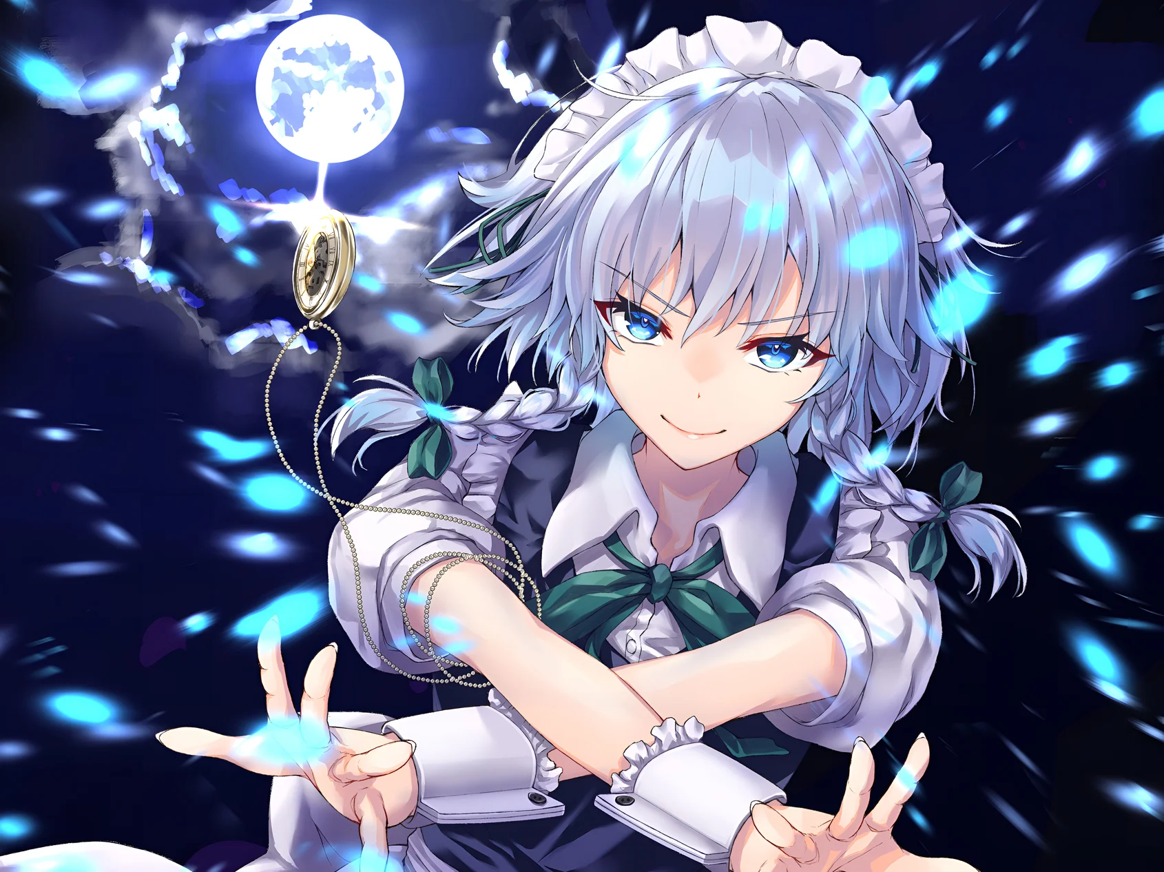 Sakuya Izayoi Moonlit Night 4K Wallpaper