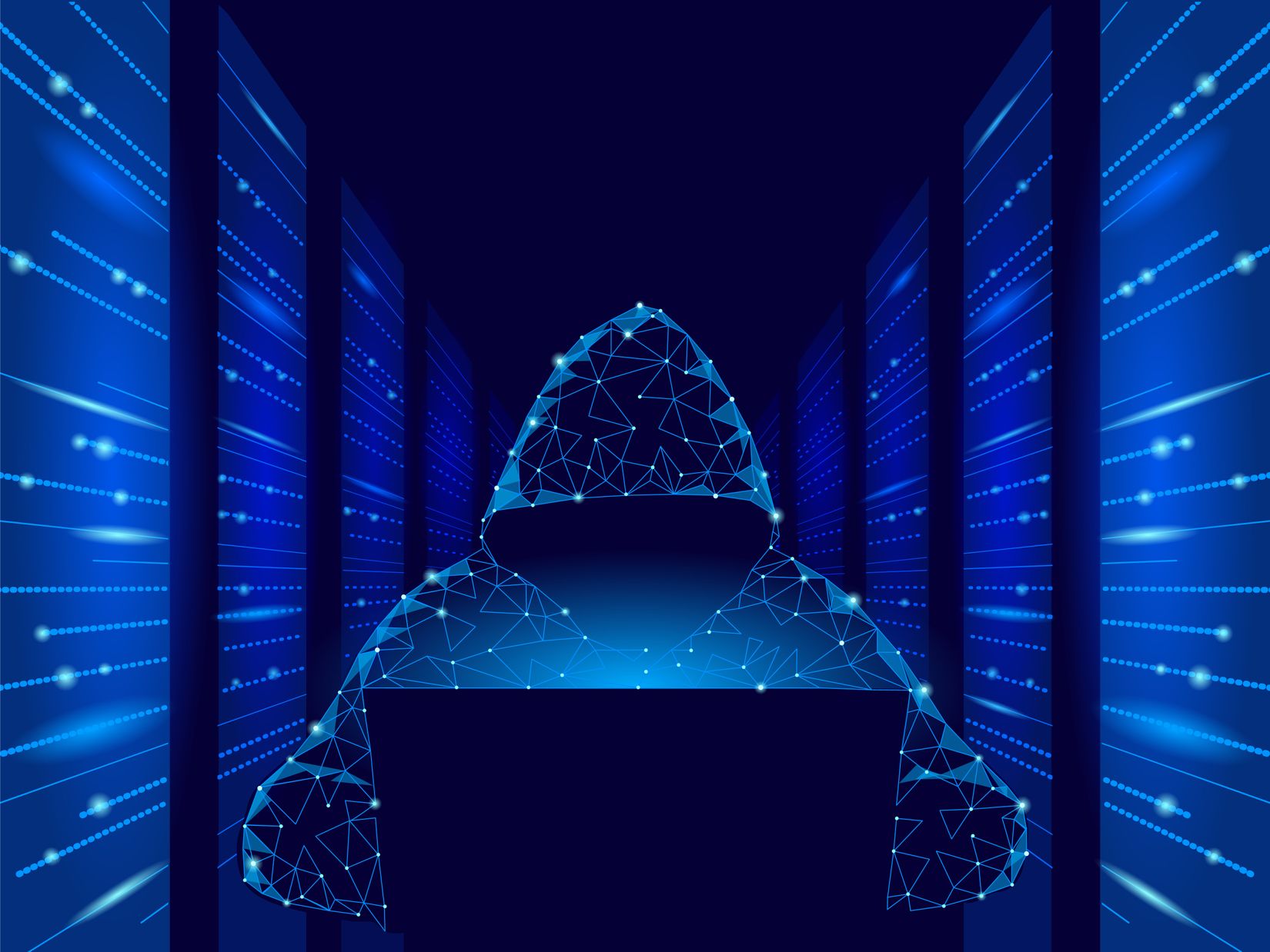 Digital Hacker Wallpaper – Futuristic Cybersecurity Threat in Server Room