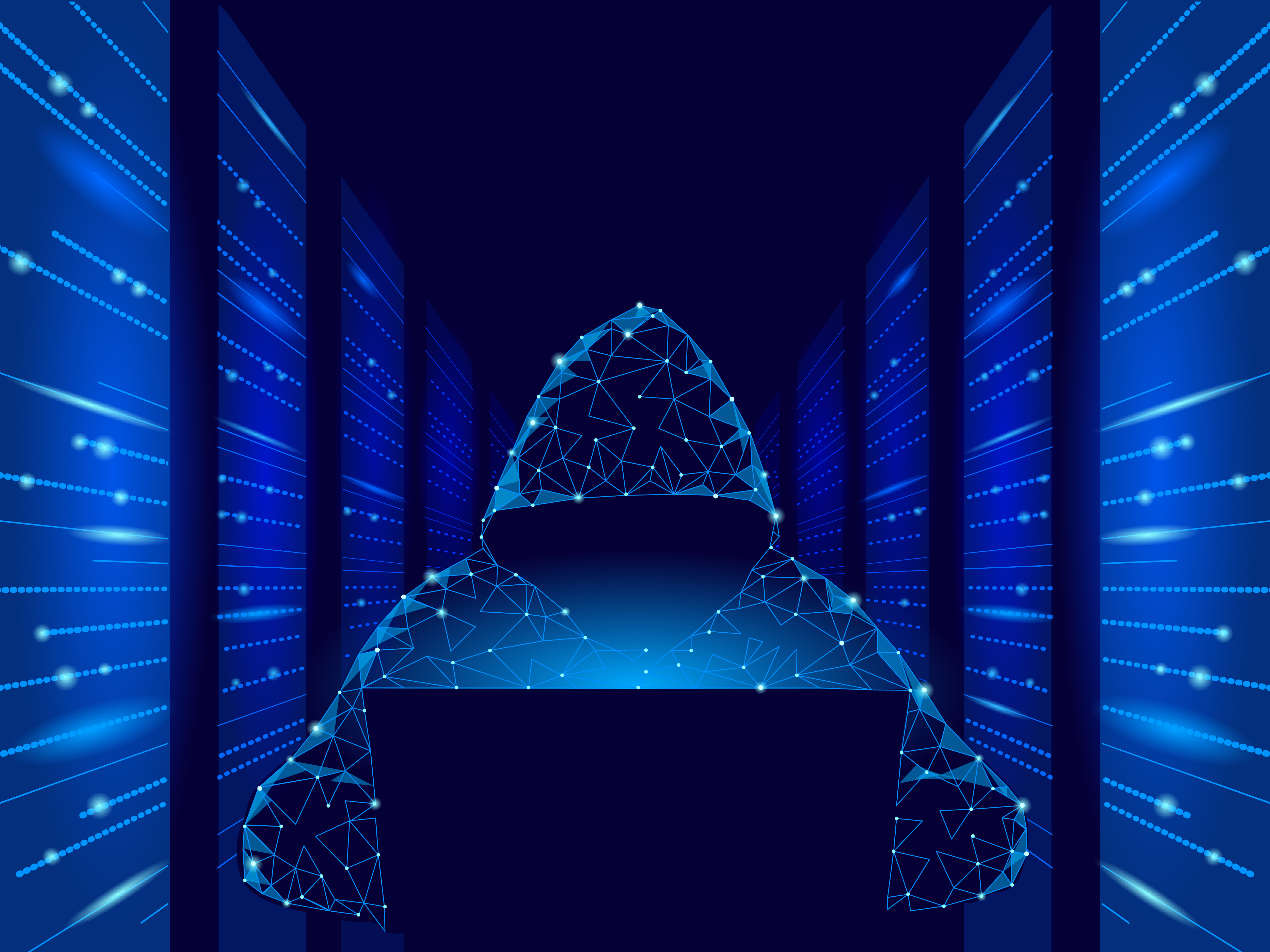 Digital Hacker Wallpaper – Futuristic Cybersecurity Threat in Server Room
