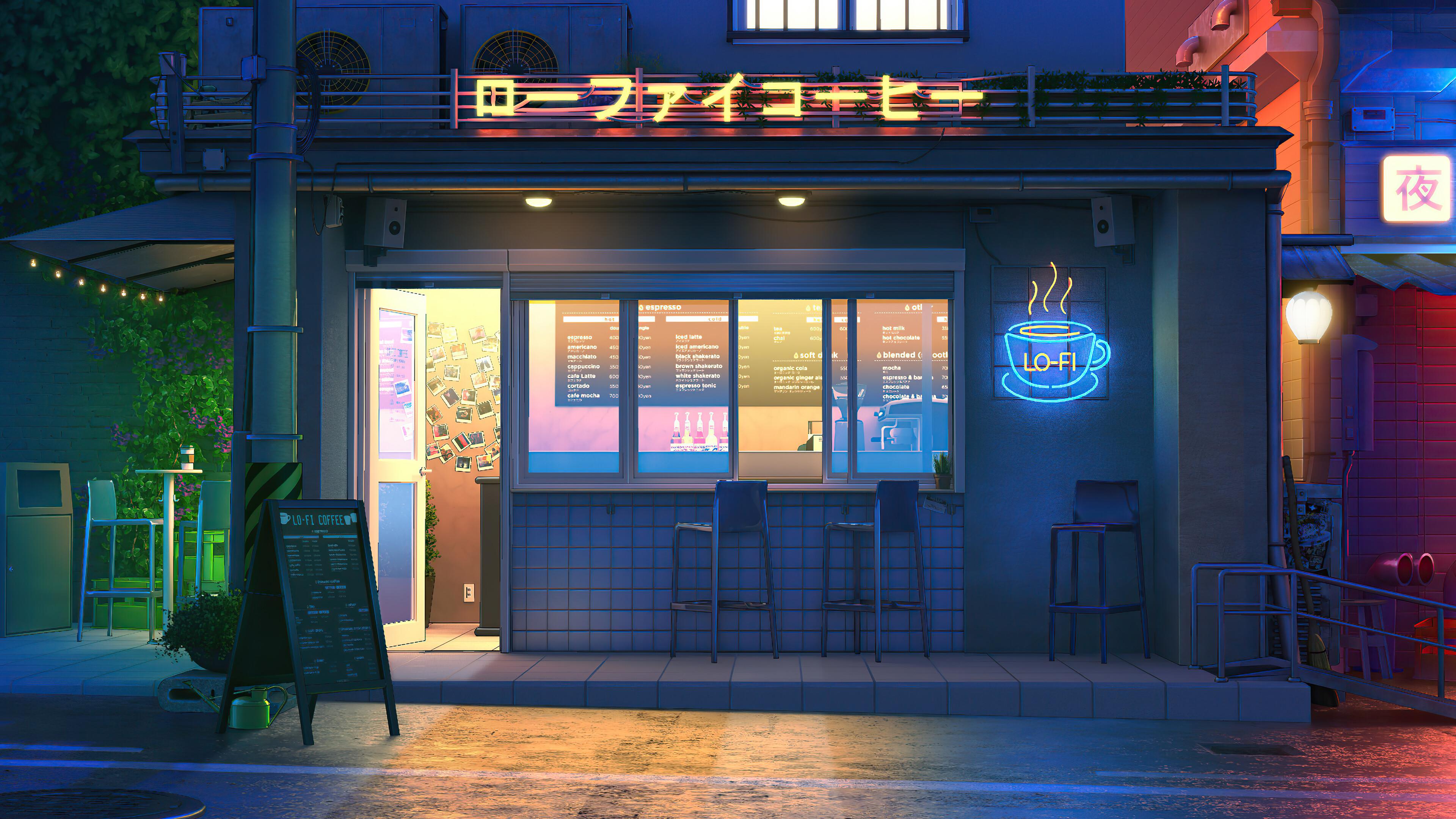 ローファイカフェ夜景壁紙 - 4K