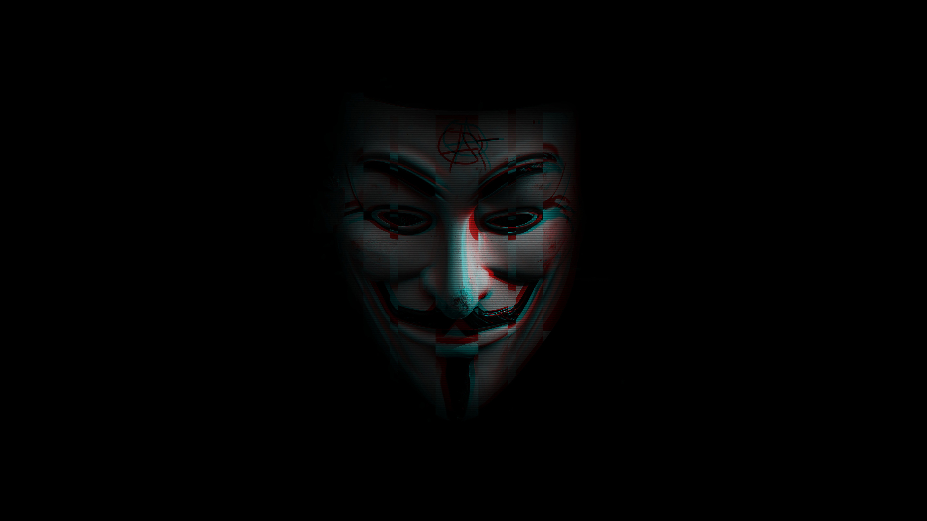 Anonymous Mask Glitch Effect 4K Wallpaper