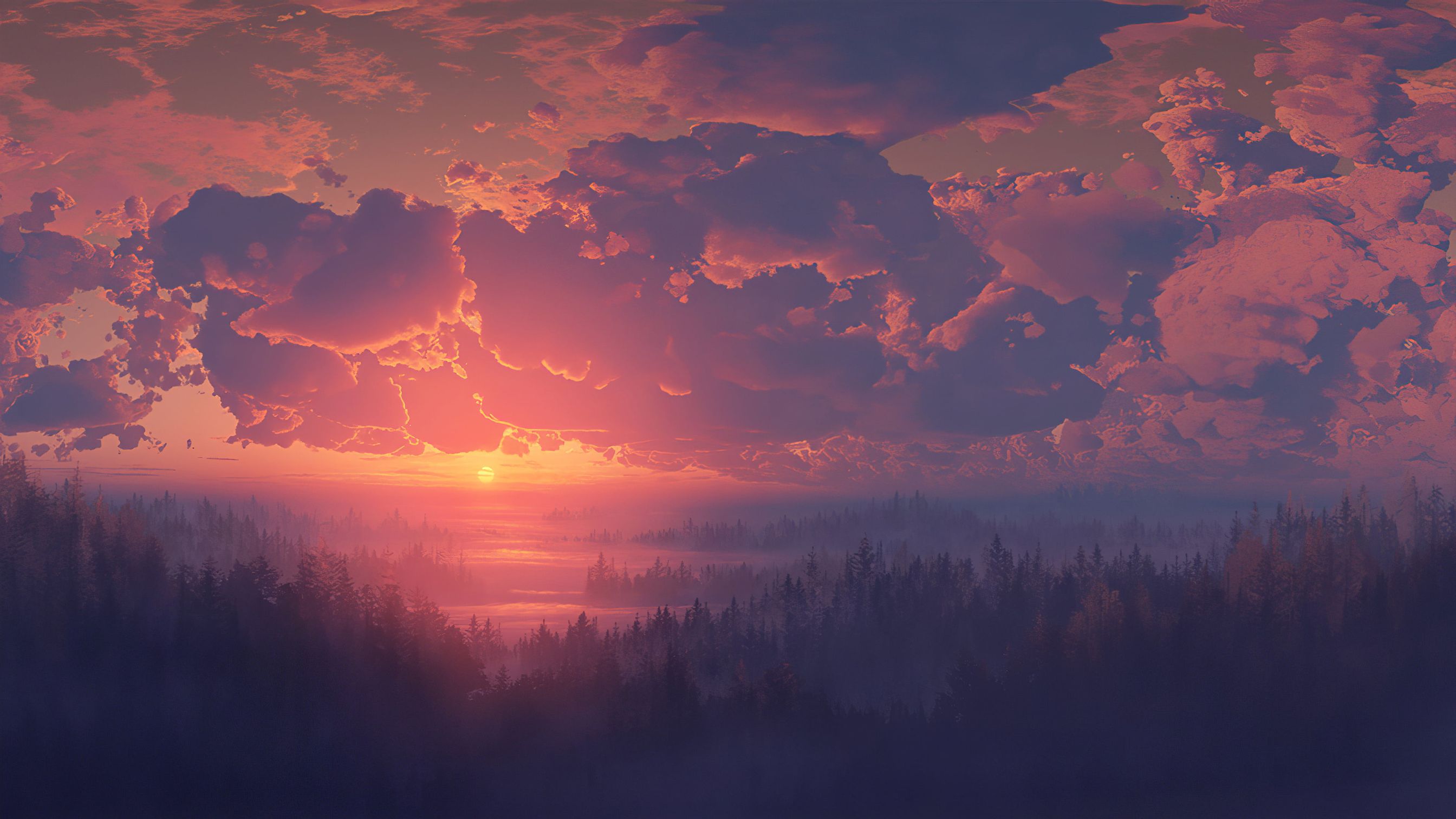 Anime Forest Sunset Wallpaper at Golden Hour
