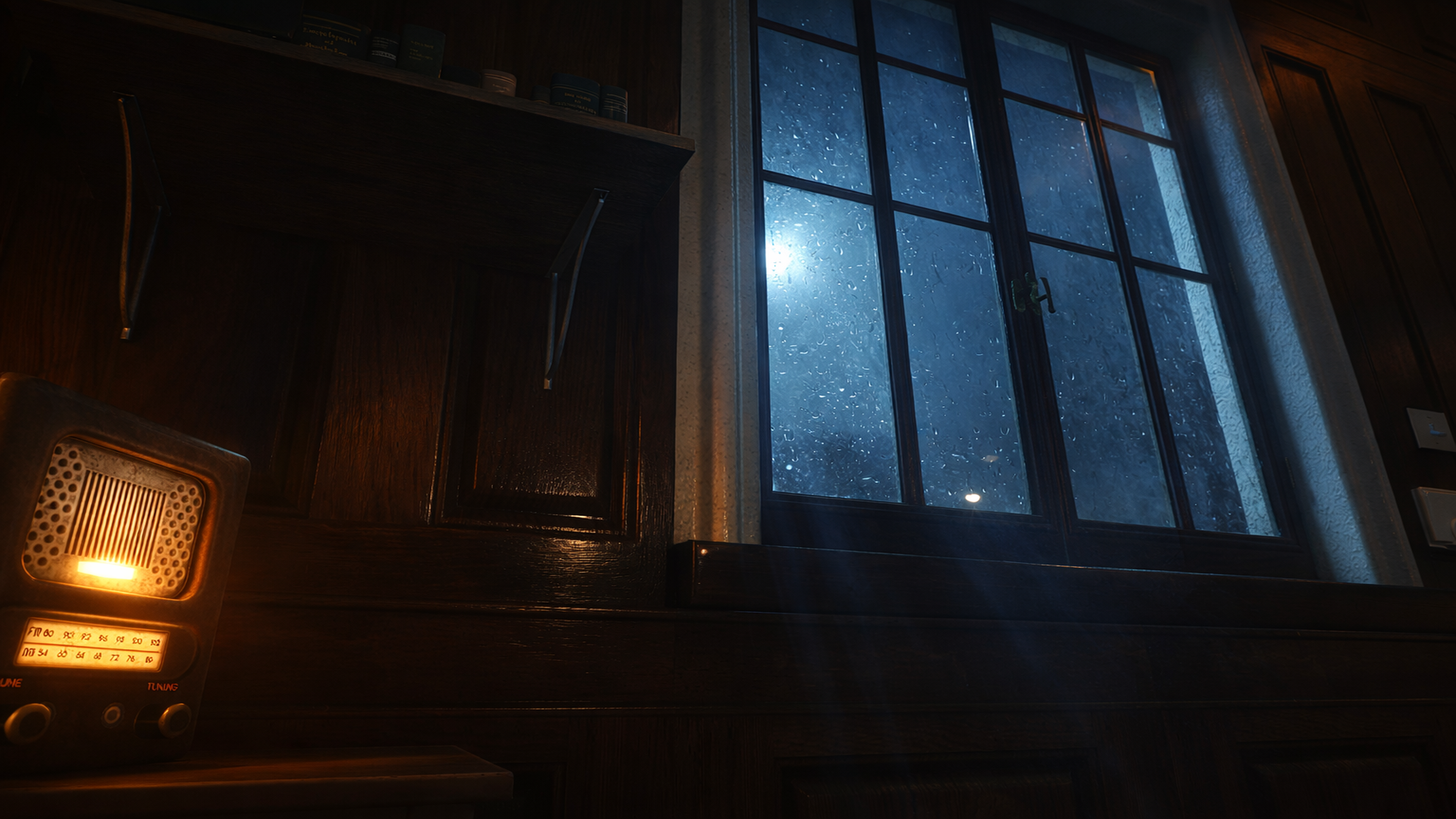Rainy Night Wallpaper – Vintage Radio by Moonlit Window