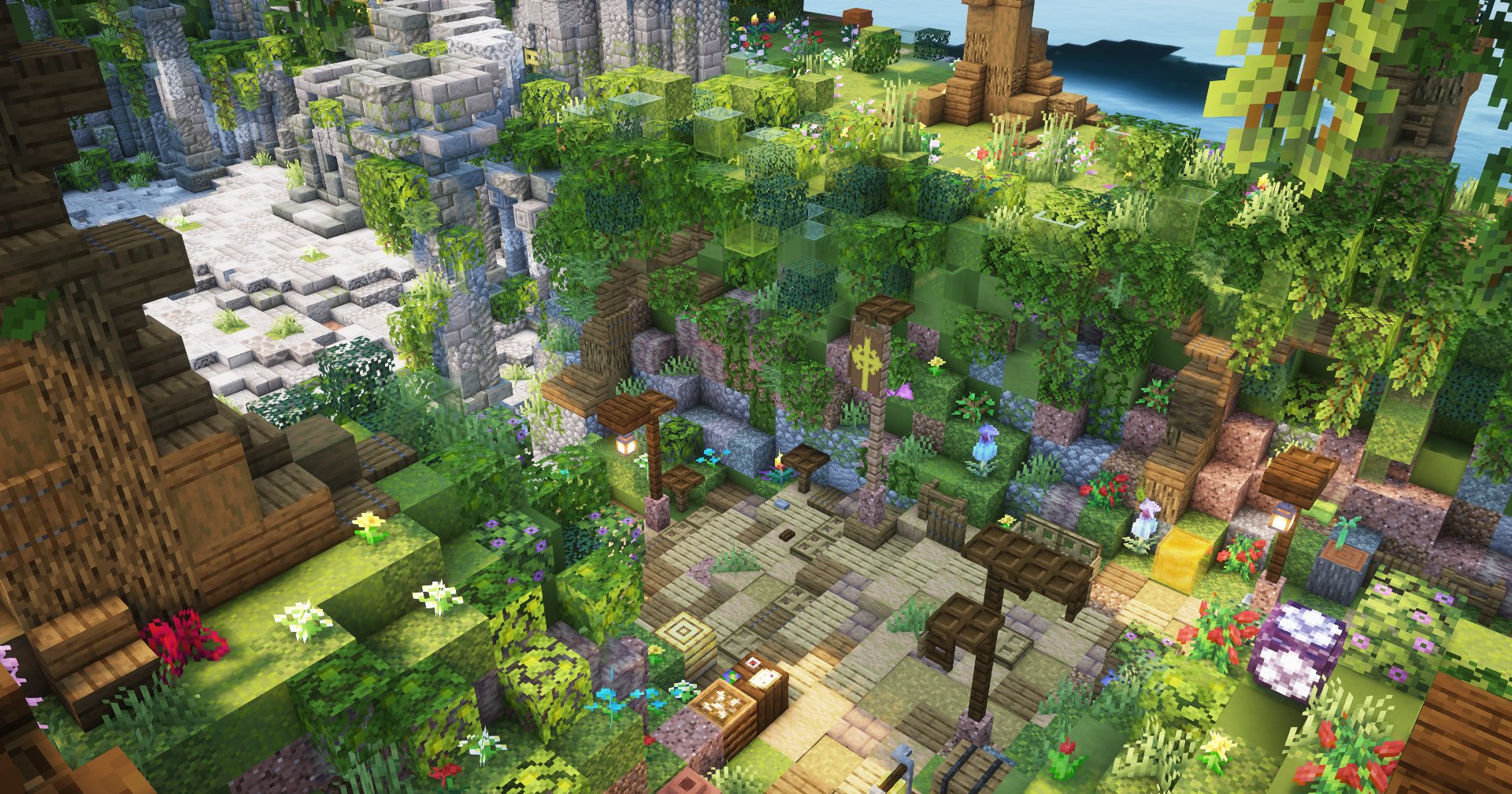 Minecraft Förtrollad Skogsby Bakgrundsbild 4K