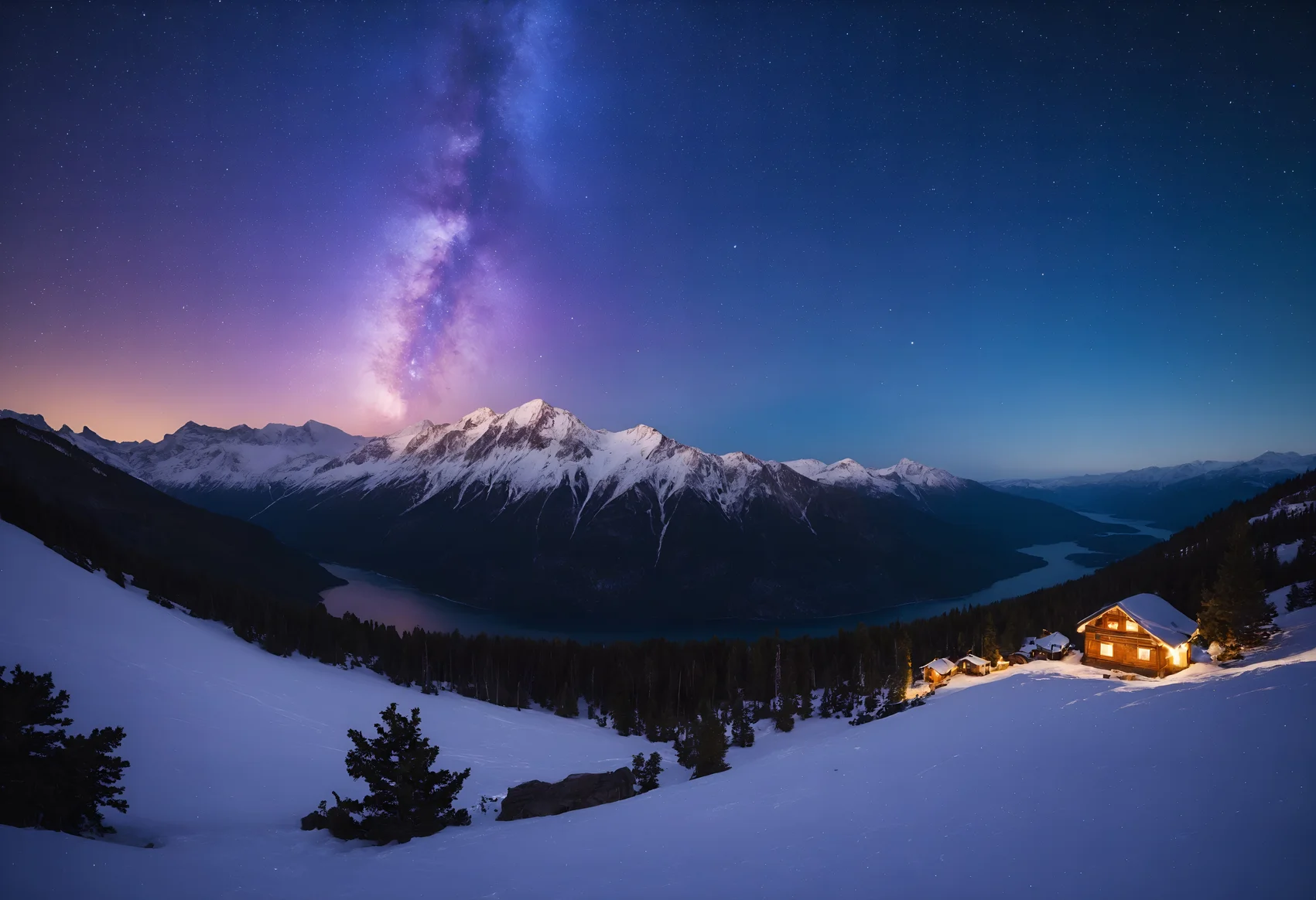 Vía Láctea Majestuosa sobre un Paisaje Montañoso Nevado