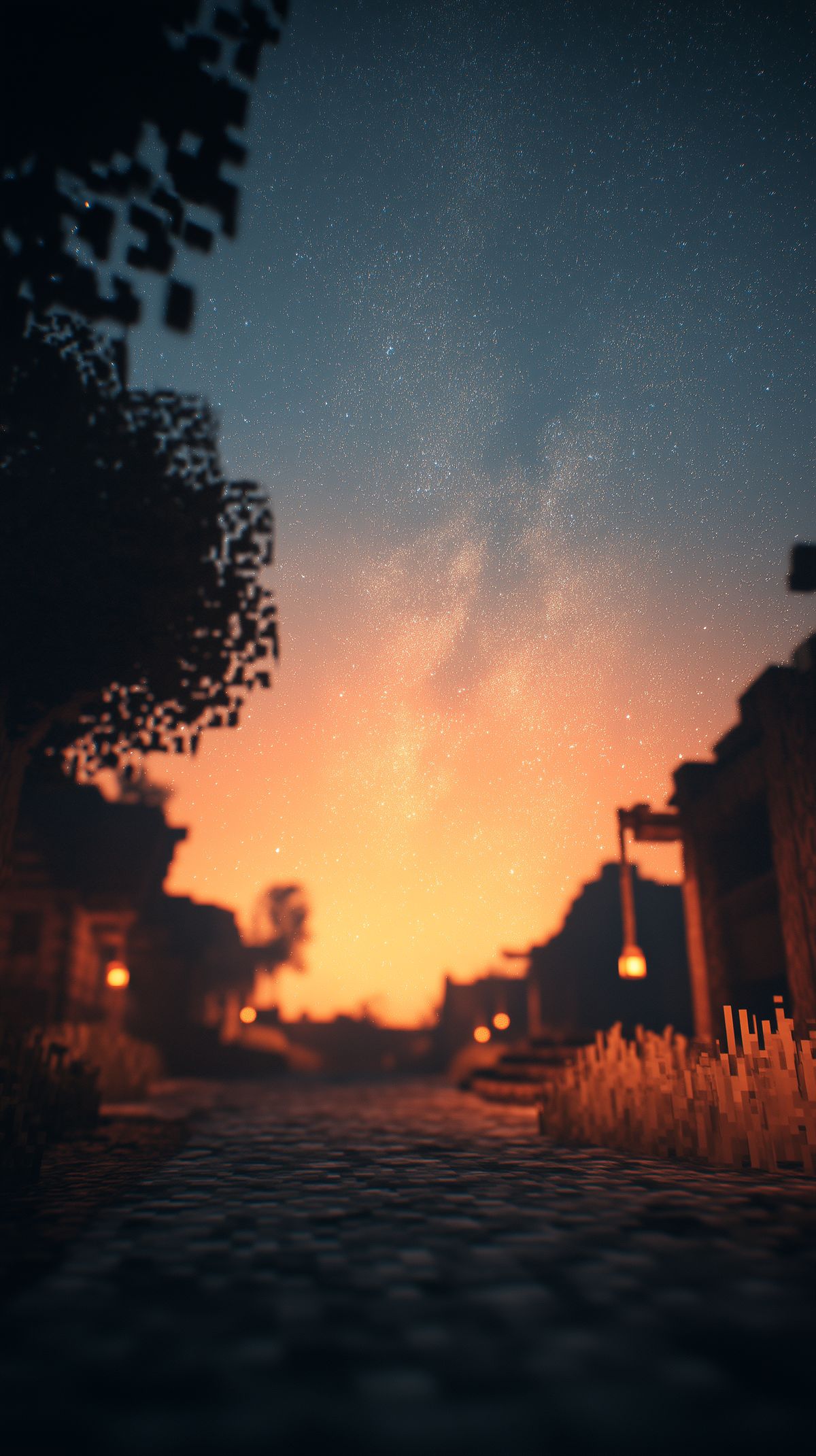 Minecraft Sunset Village Street Wallpaper