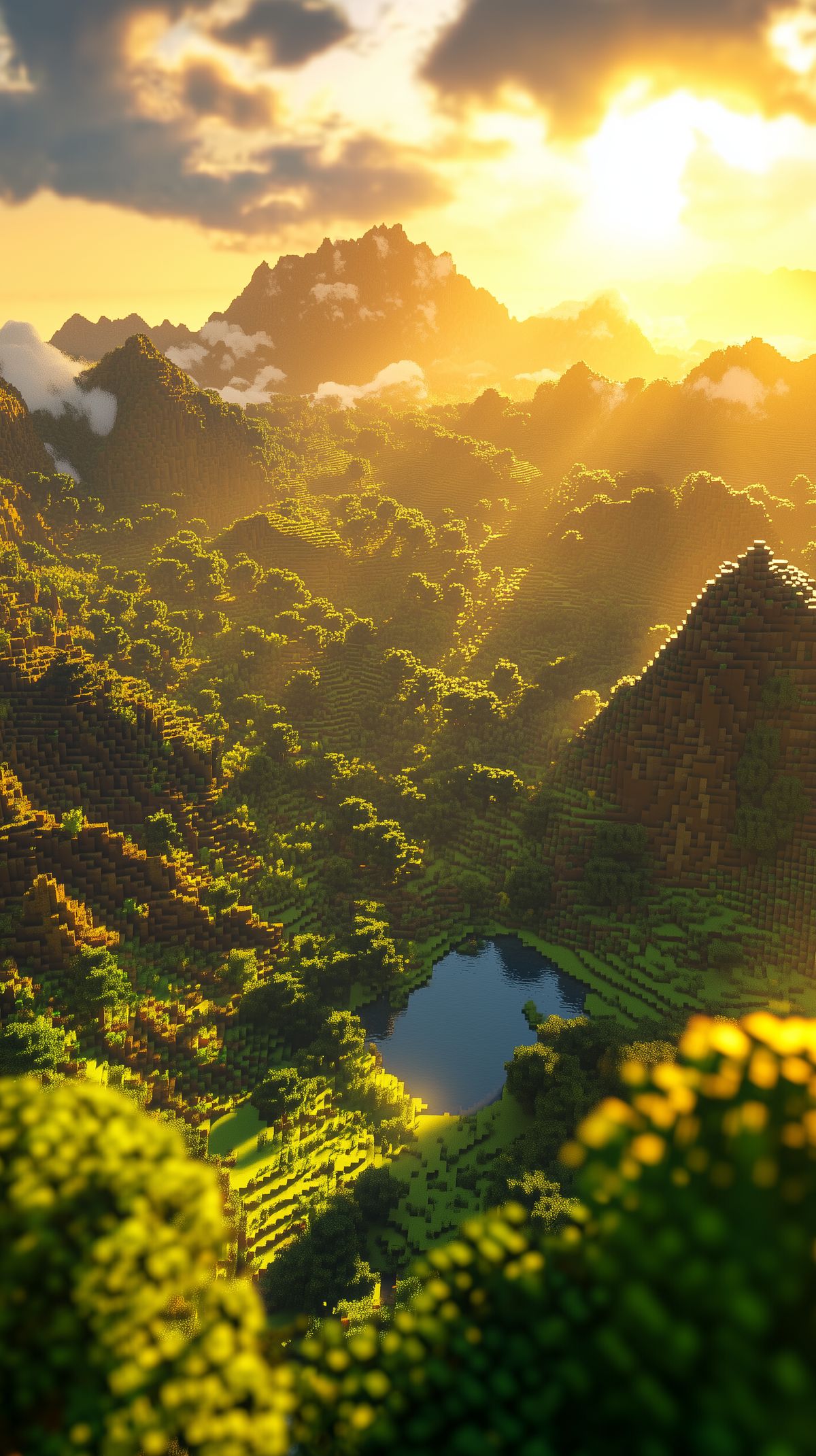 والپیپر 4K دره غروب کوهستانی ماینکرفت