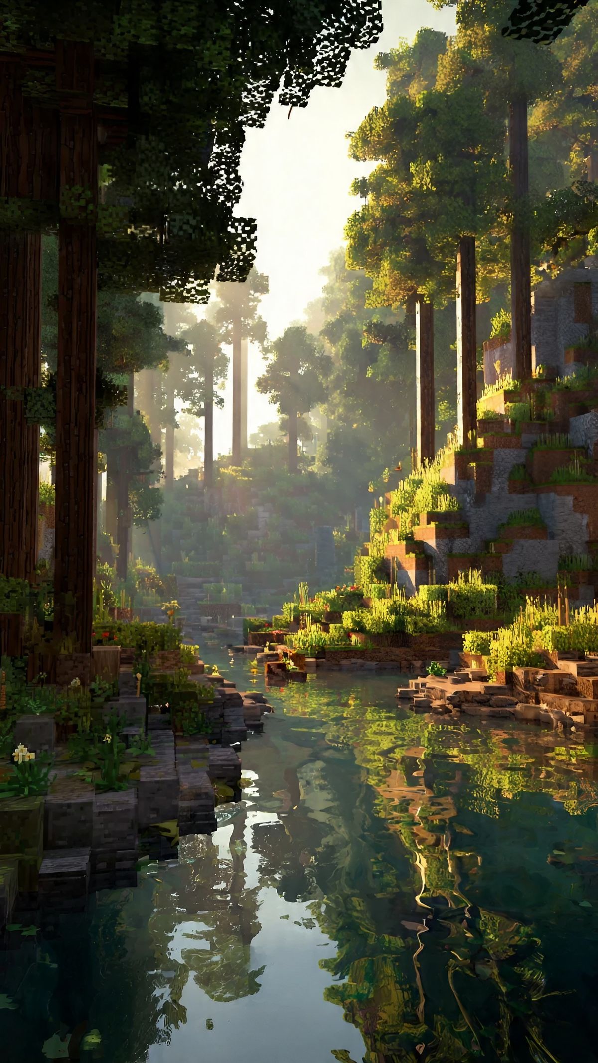 Wallpaper Sungai Hutan Minecraft 4K