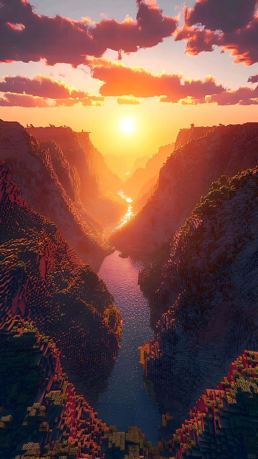 Wallpaper 4K Apus de Soare în Canion Minecraft