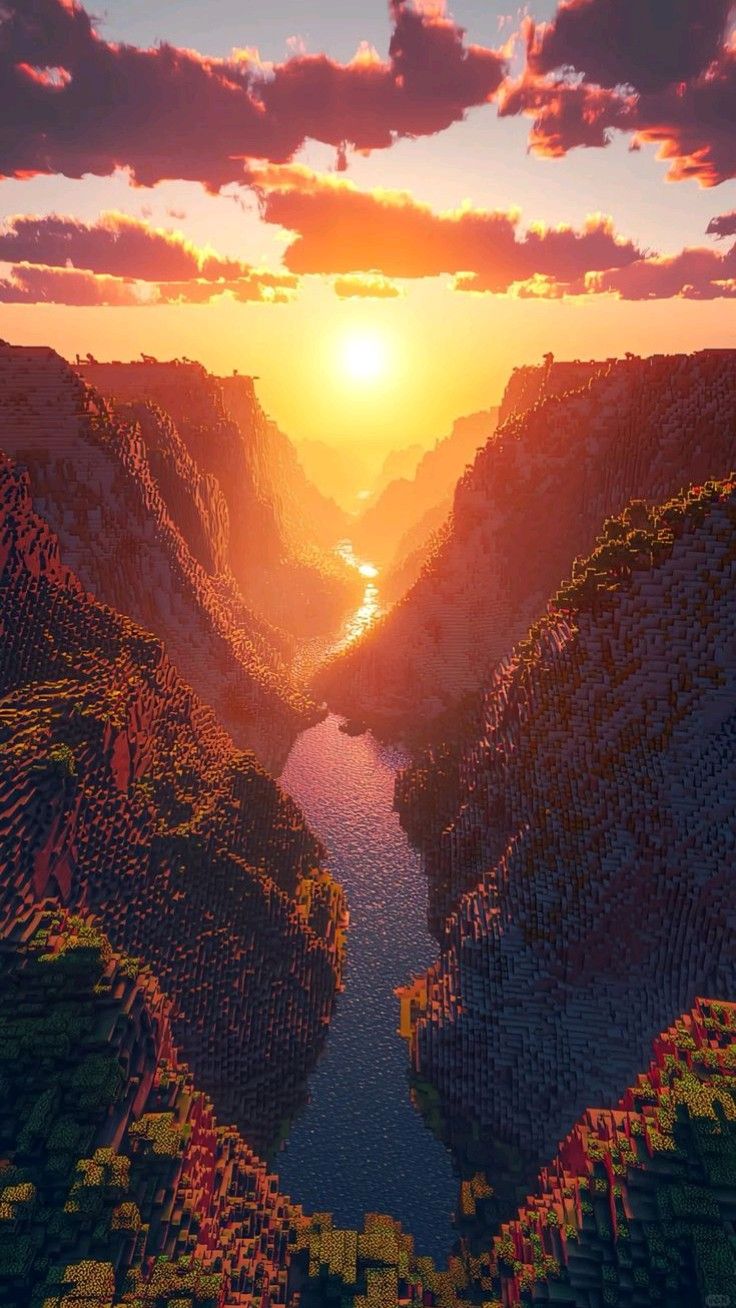 Wallpaper 4K Apus de Soare în Canion Minecraft