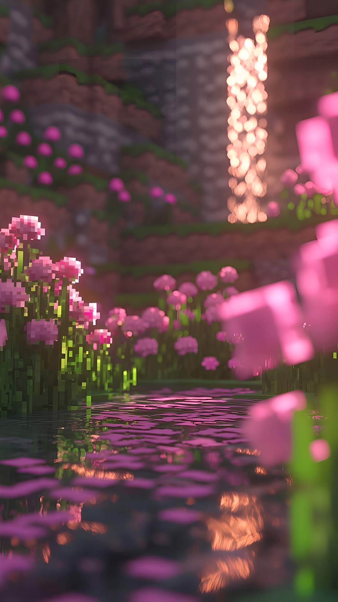 Minecraft Pink Flower Garden Wallpaper 4K