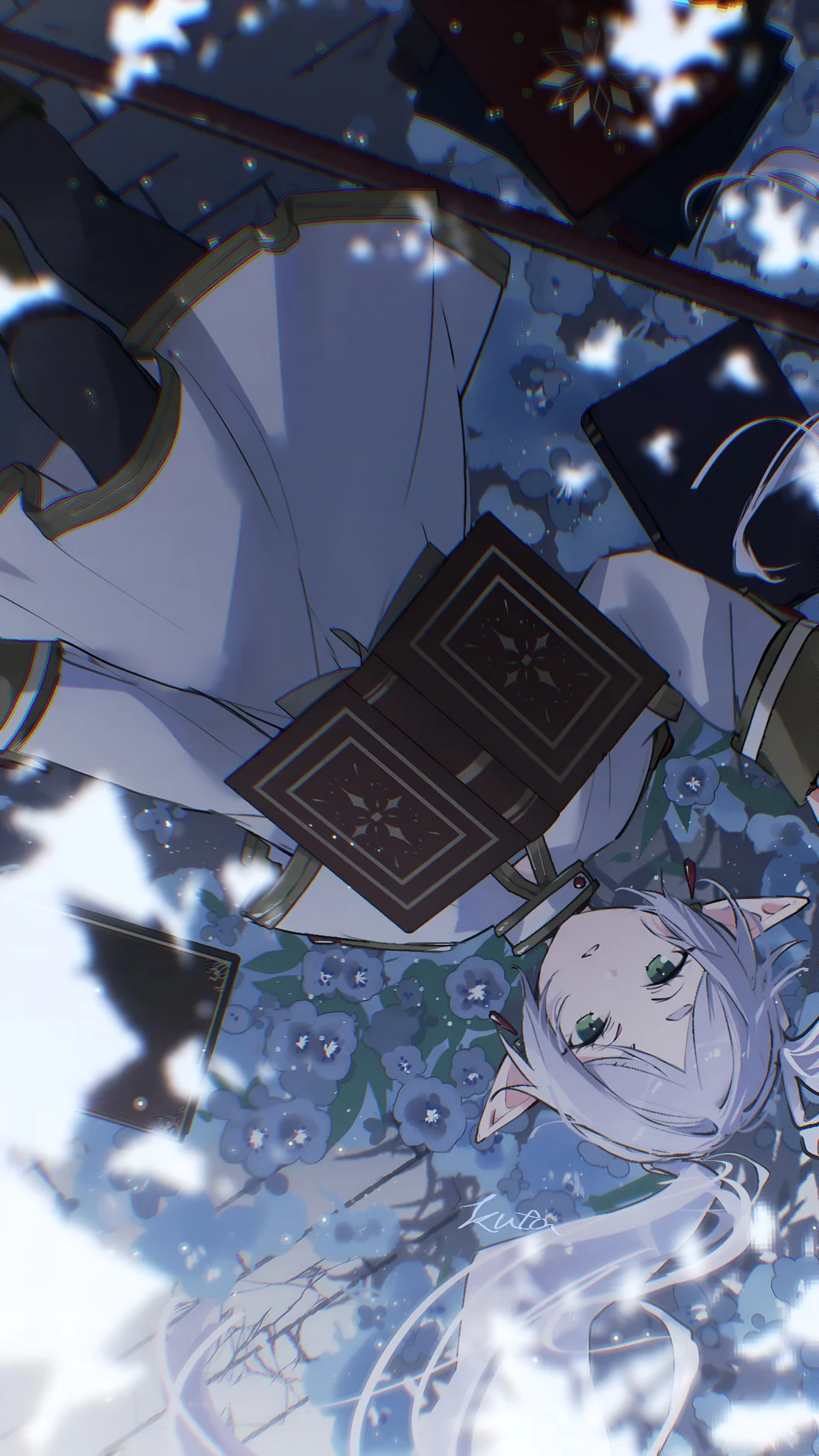 Frieren Blue Flowers Fantasy Anime Wallpaper