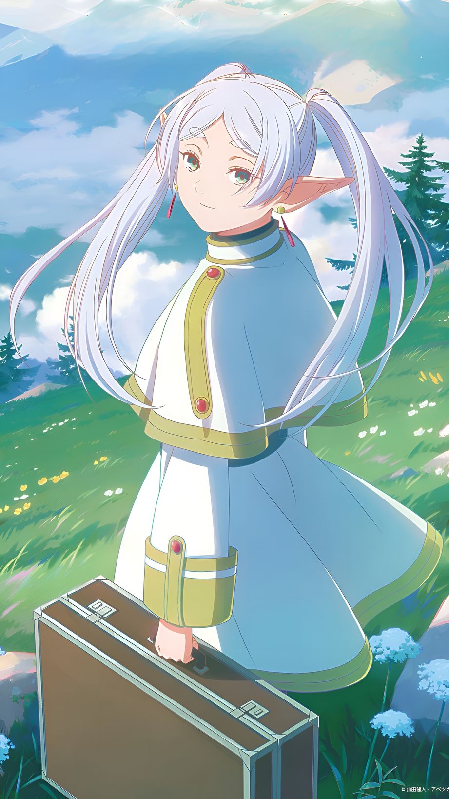 Tapet cu Frieren, Magiciana Elf, într-o Pajiște Pitorească