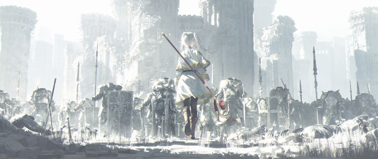 Frieren Warrior Wallpaper – Epic Fantasy Ruins