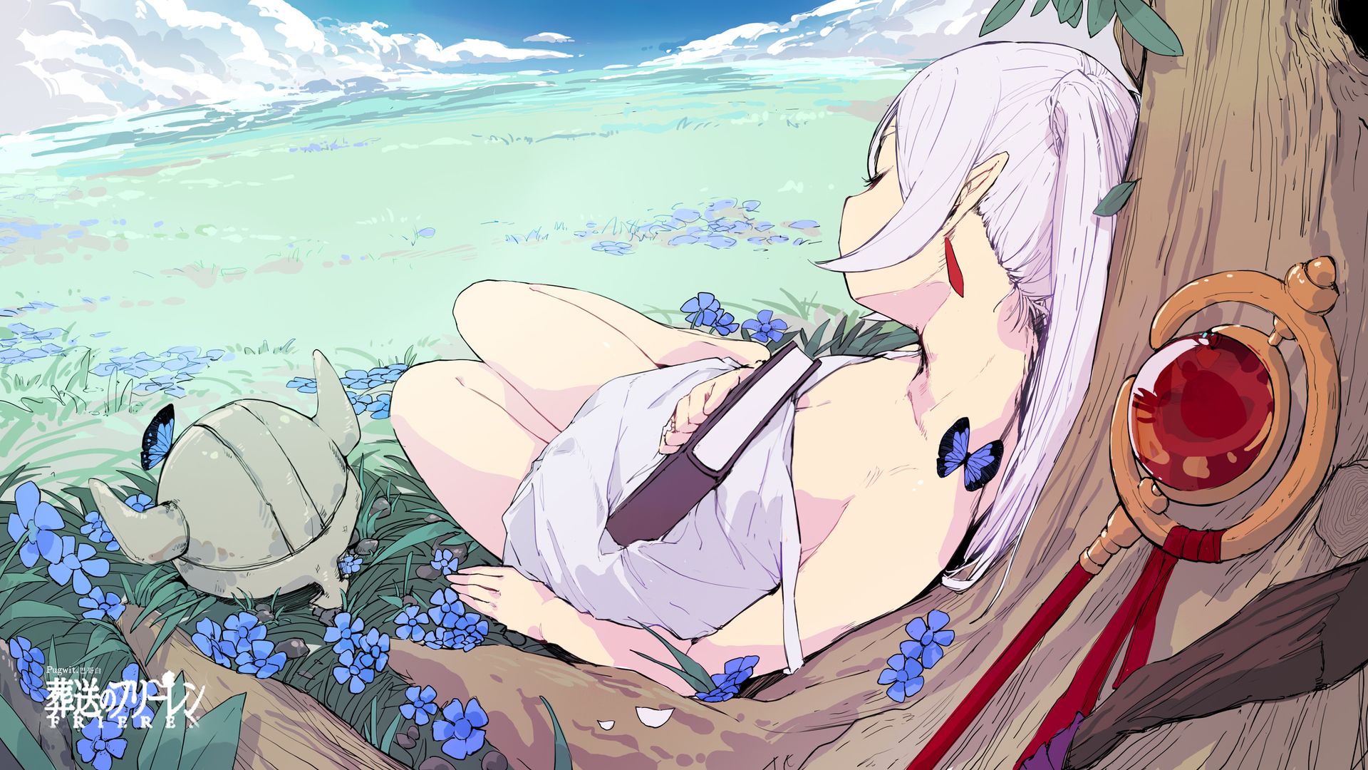 Tapet 4K Frieren Citind în Pajiște Liniștită